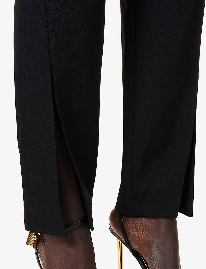 Split-Hem Tapered Leg Mid-Rise Wool Trousers