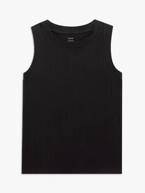 John Lewis ANYDAY Plain Ribbed Vest Top, Black at John Lewis & Partners