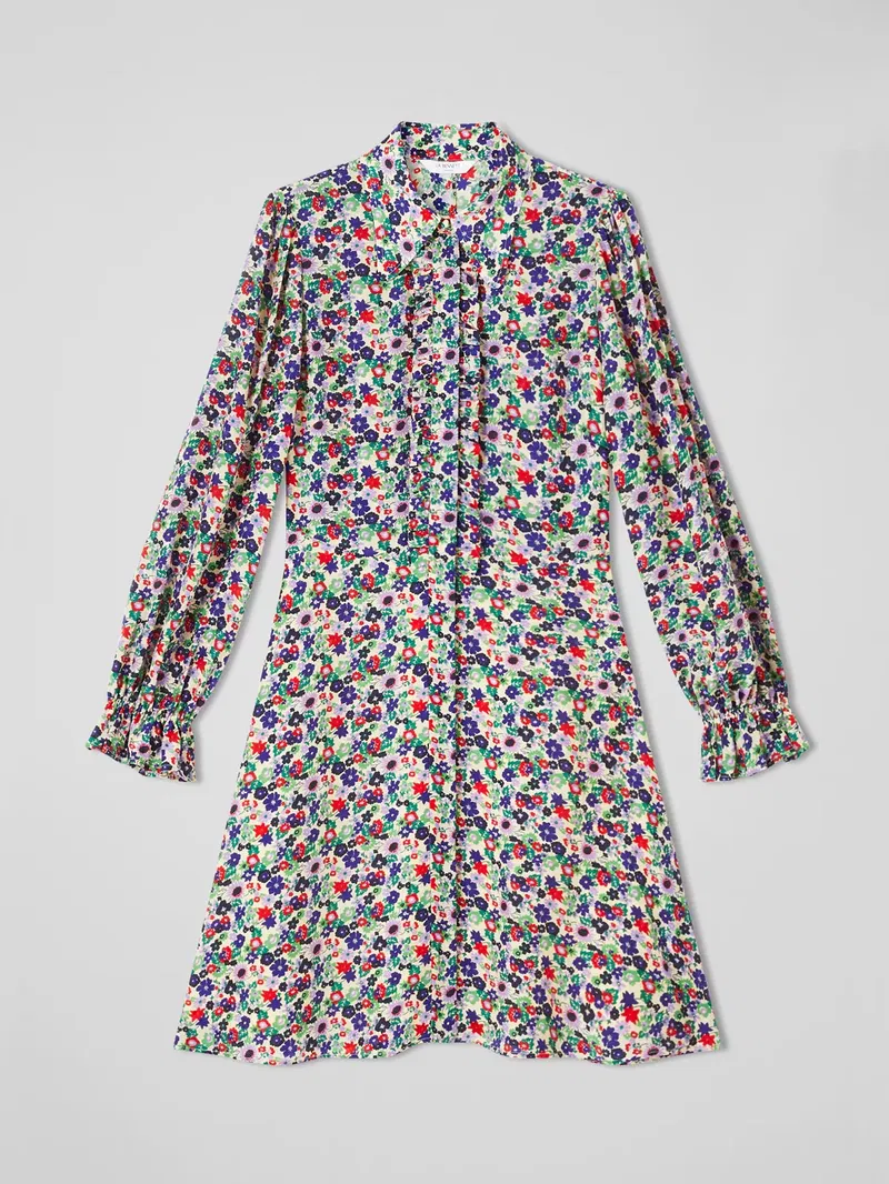 silk blend floral shirt dress Floral silk organza shirt dress in blue - Carolina Herrera