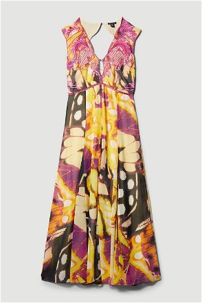 Floral Applique Strappy Woven Maxi Dress