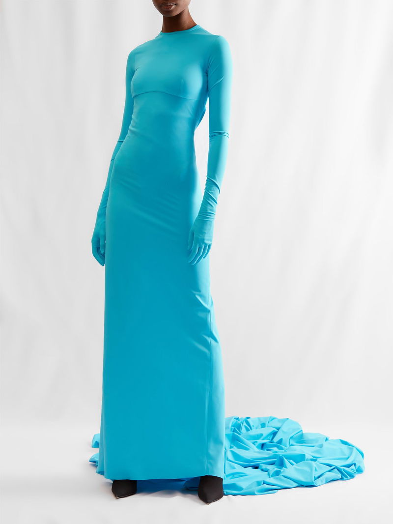 BALENCIAGA Glove-Sleeved Cutout-Back Jersey Gown | endource