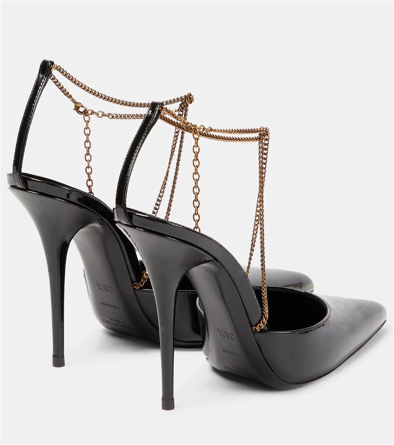 SAINT LAURENT Claw chain-embellished patent-leather pumps
