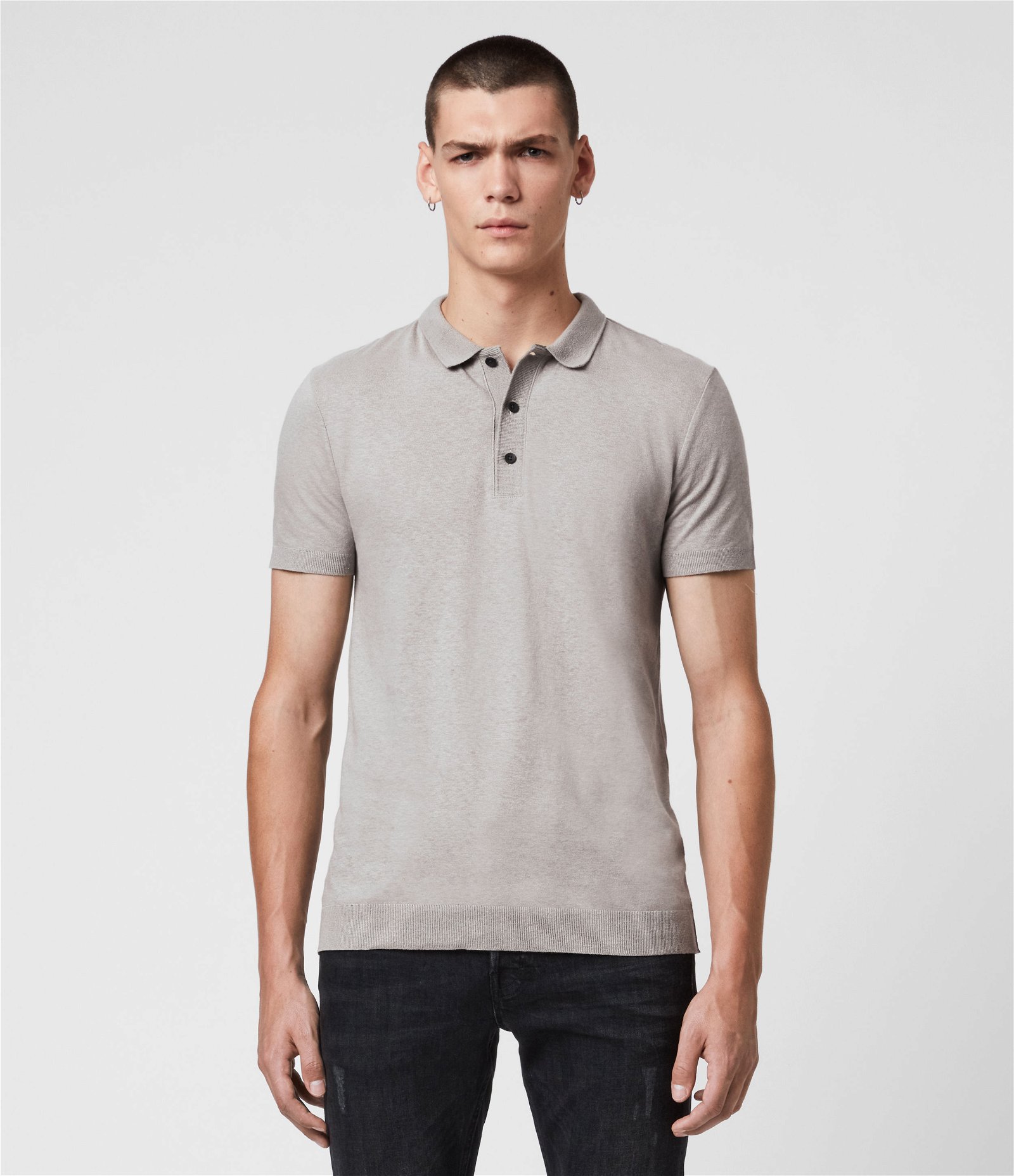 ALLSAINTS Tyra Polo Shirt in Putty Grey | Endource
