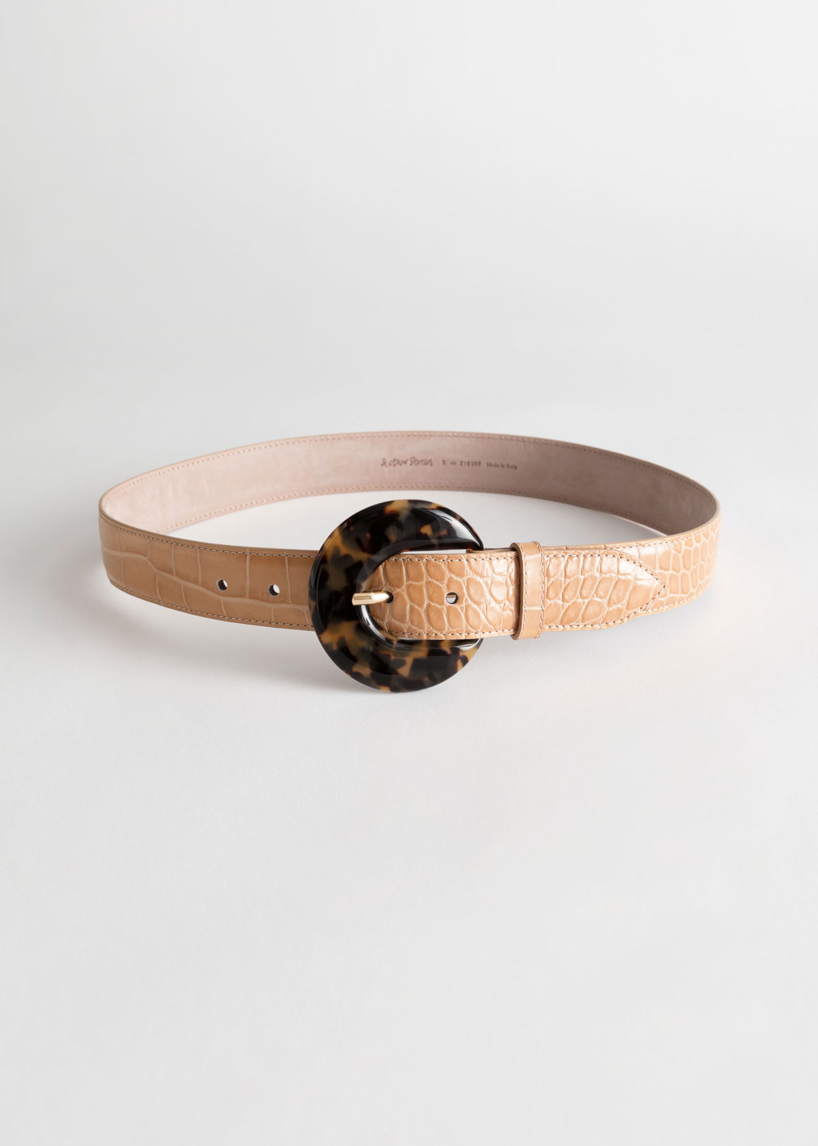 Croc leather round buckle waist belt