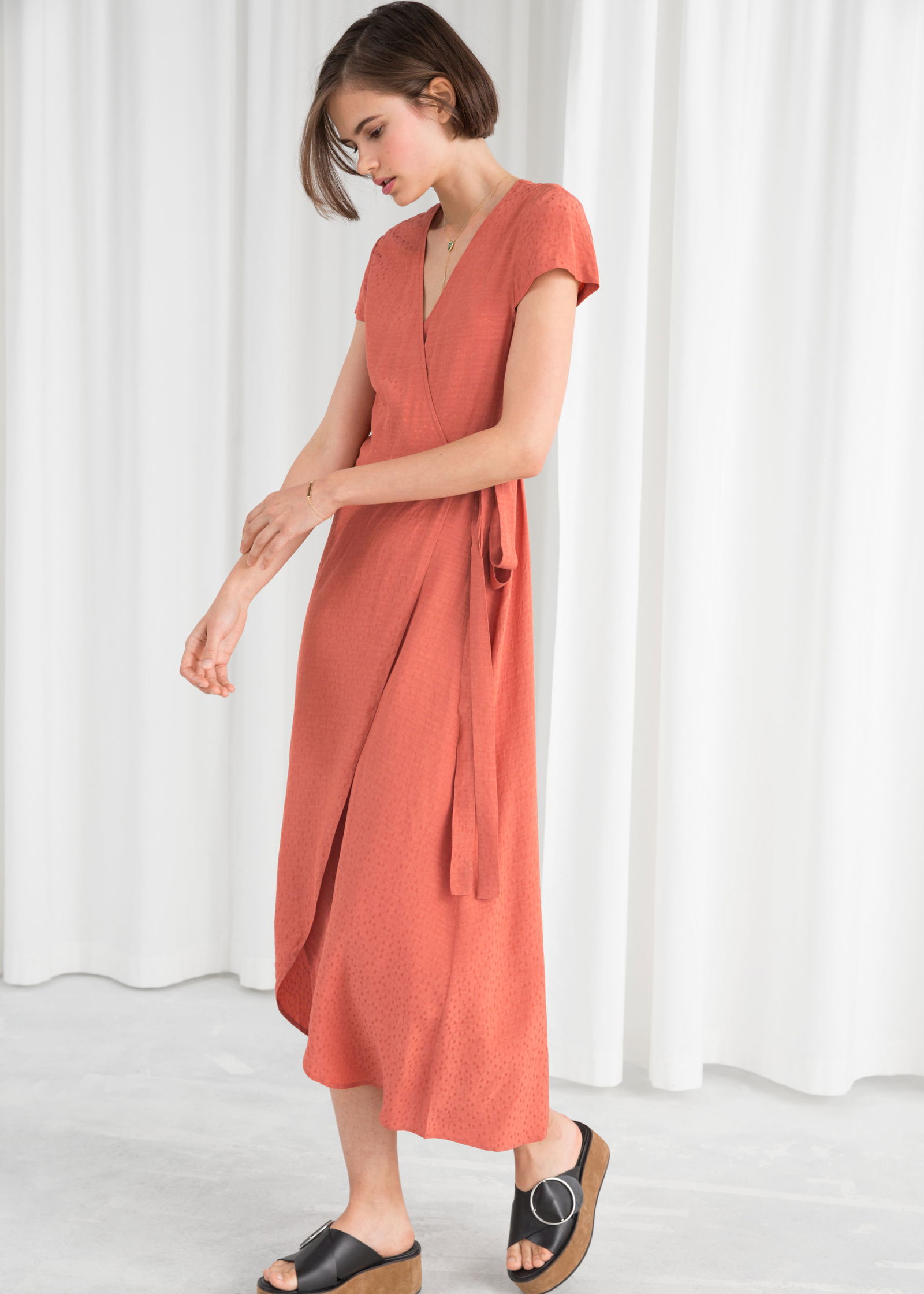 & OTHER STORIES Curved Hem Midi Wrap Dress | endource