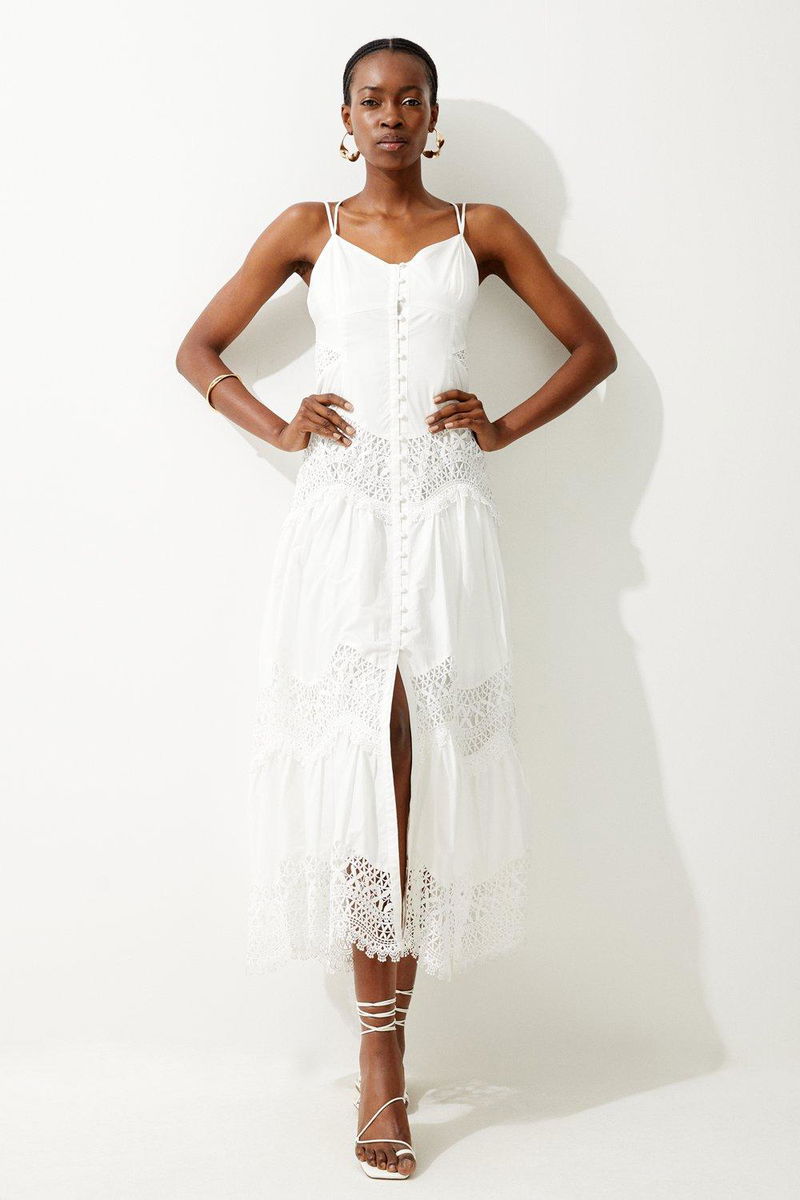 maxi white lace dress for women Baltic Born Womens Aspen Smocked Lace Maxi Dress | Off White main image 0