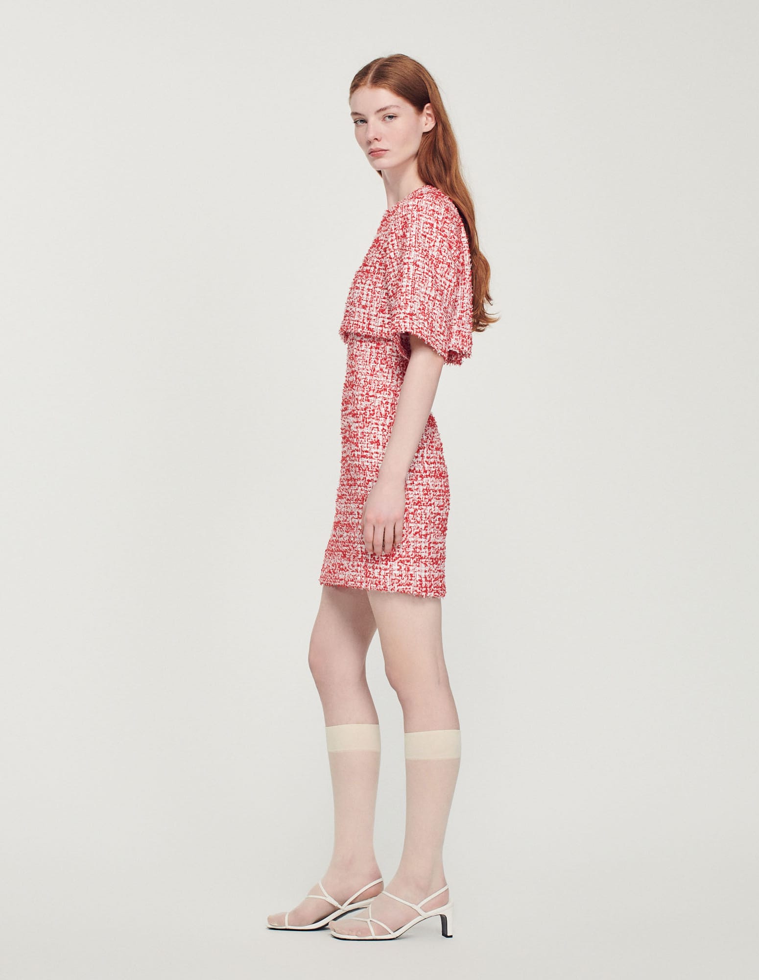 open lace back dress Sandro Size 4 Morgan Ruffle-Trimmed Tweed Mini Dress - Luxury Used Designer  Dresses