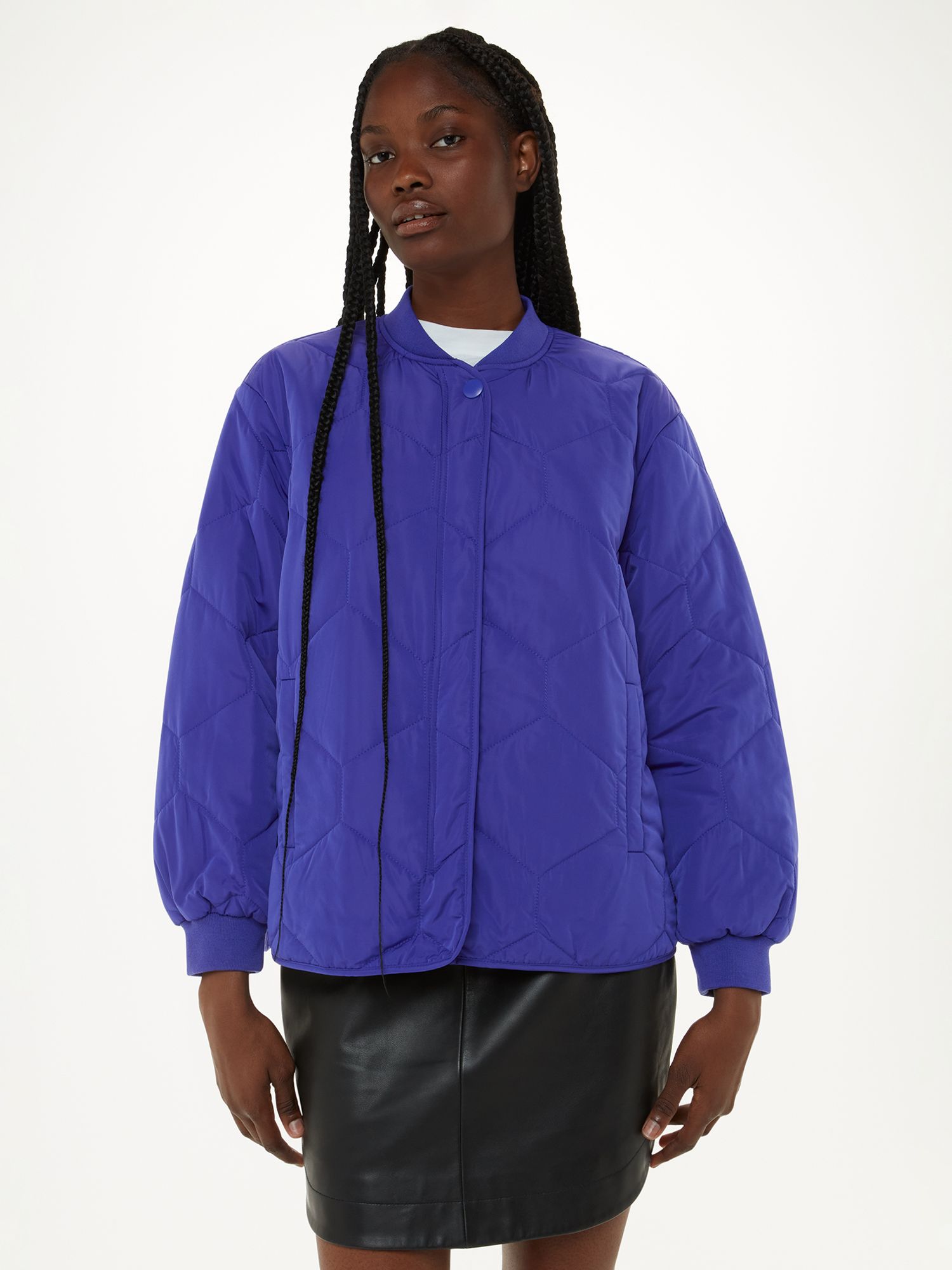 WHISTLES Ida Short Quilted Coat in Cobalt Blue Endource