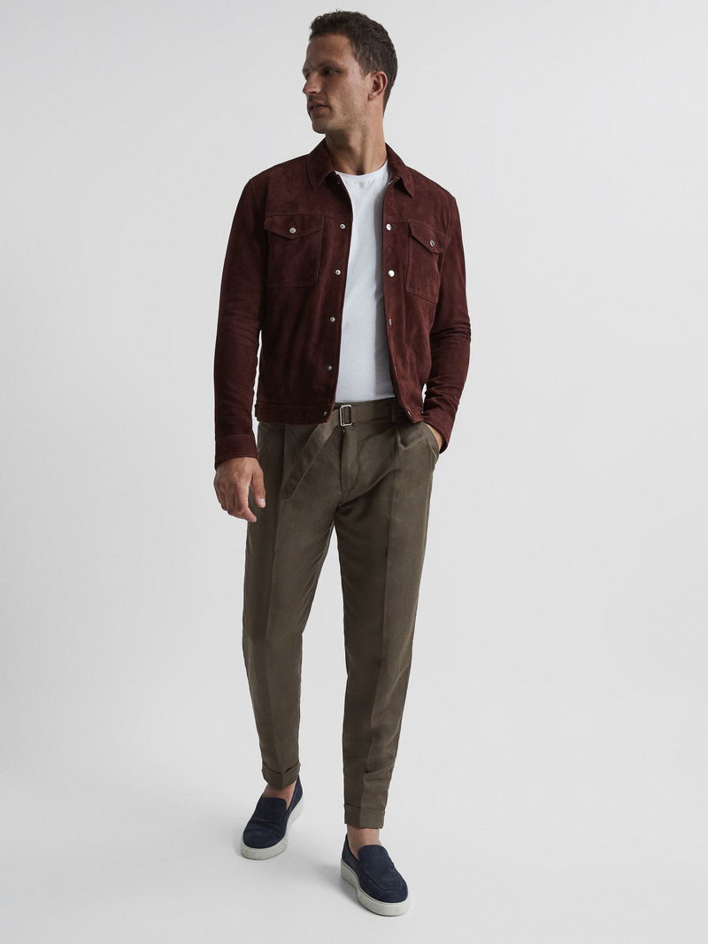 Reiss Crease Linen Belted Tapered Trousers - REISS Rest of World