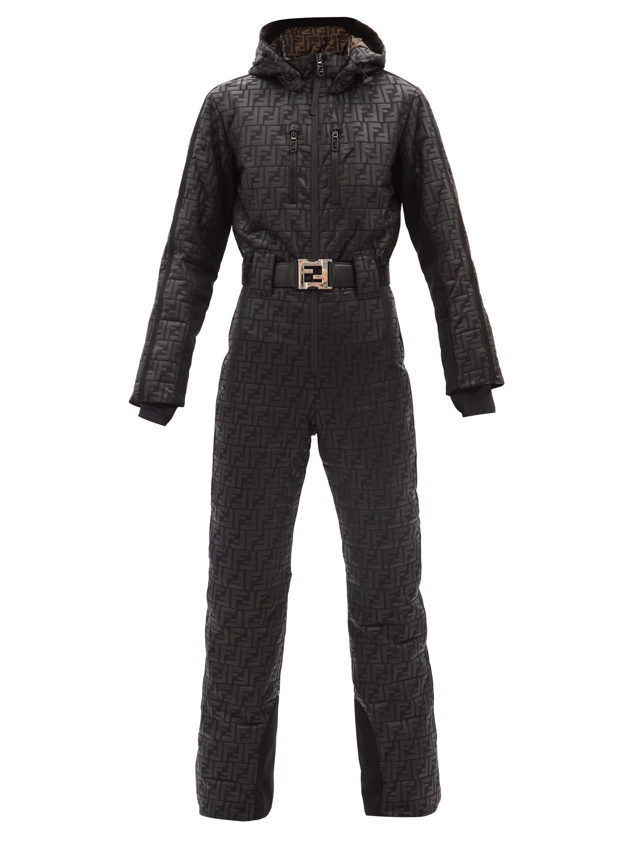 Black Logo-embossed padded down ski suit, Fendi