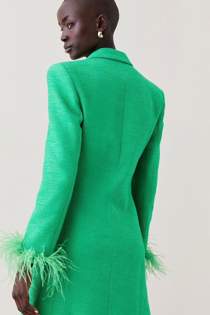 KAREN MILLEN Boucle Double Breasted Feather Cuff Blazer Mini Dress |  endource