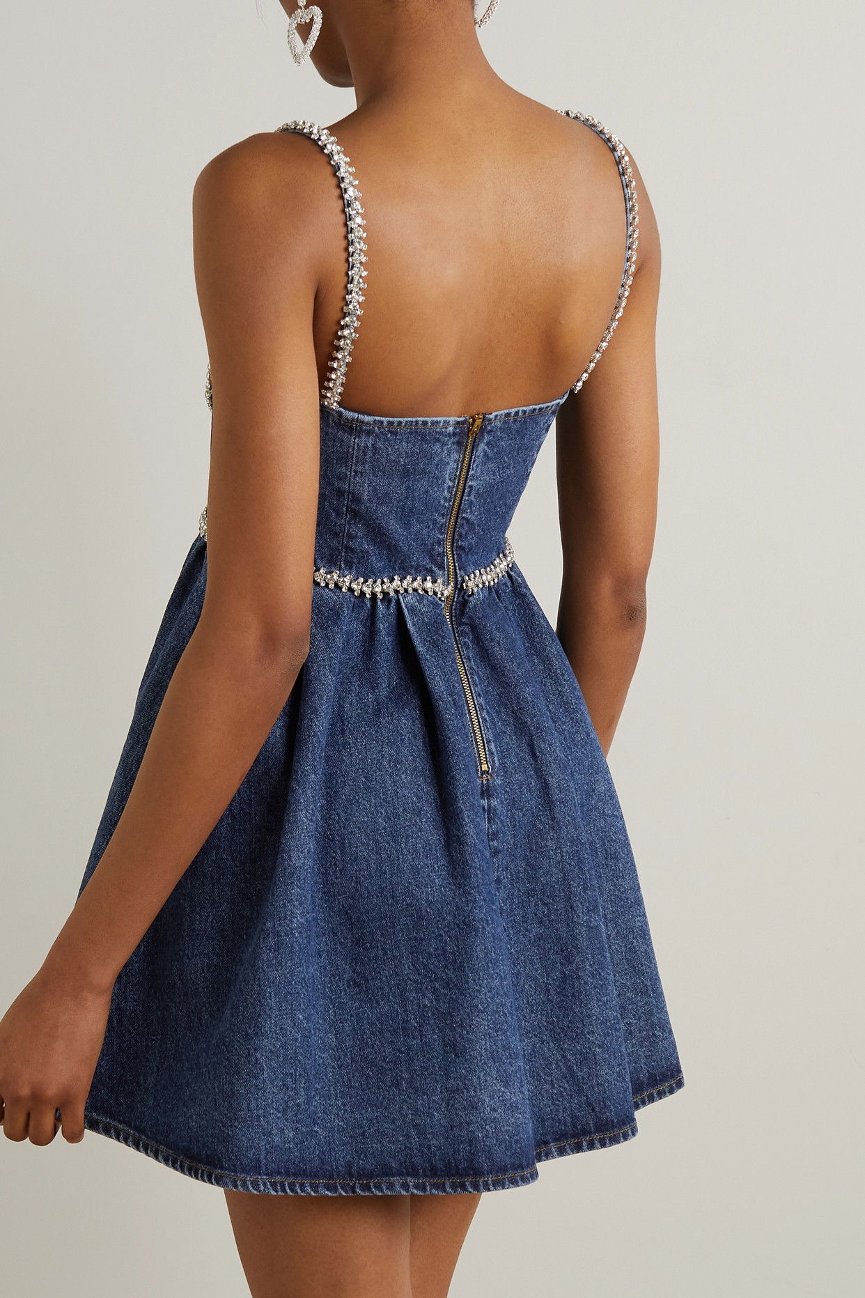 self-portrait crystal-embellished denim mini dress SELF-PORTRAIT Crystal-Embellished Denim Mini Dress
