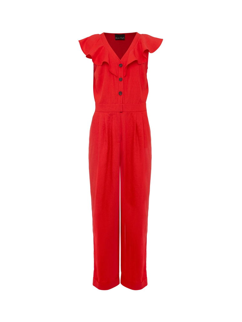 PHASE EIGHT Jamilla Linen Blend Cropped Jumpsuit in Red