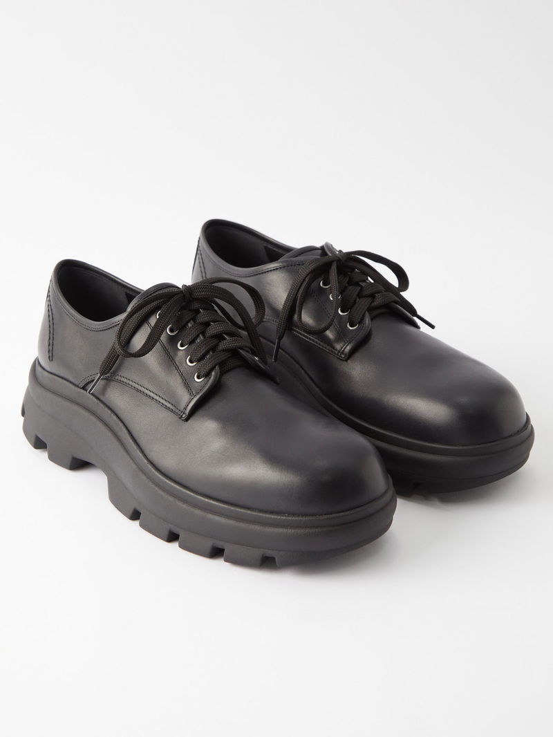 JIL SANDER Chunky-Sole Leather Derby Shoes in Black | endource
