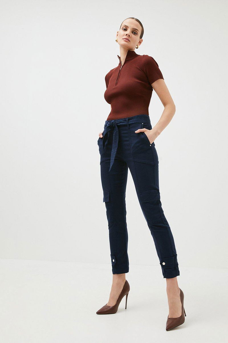 Smart Tencel Tab Hem Belted Woven Trouser