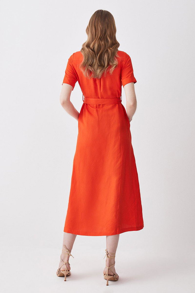 fitted lace wedding dress Miller | Red Puff Sleeve Midi Shirt Dress main image 0