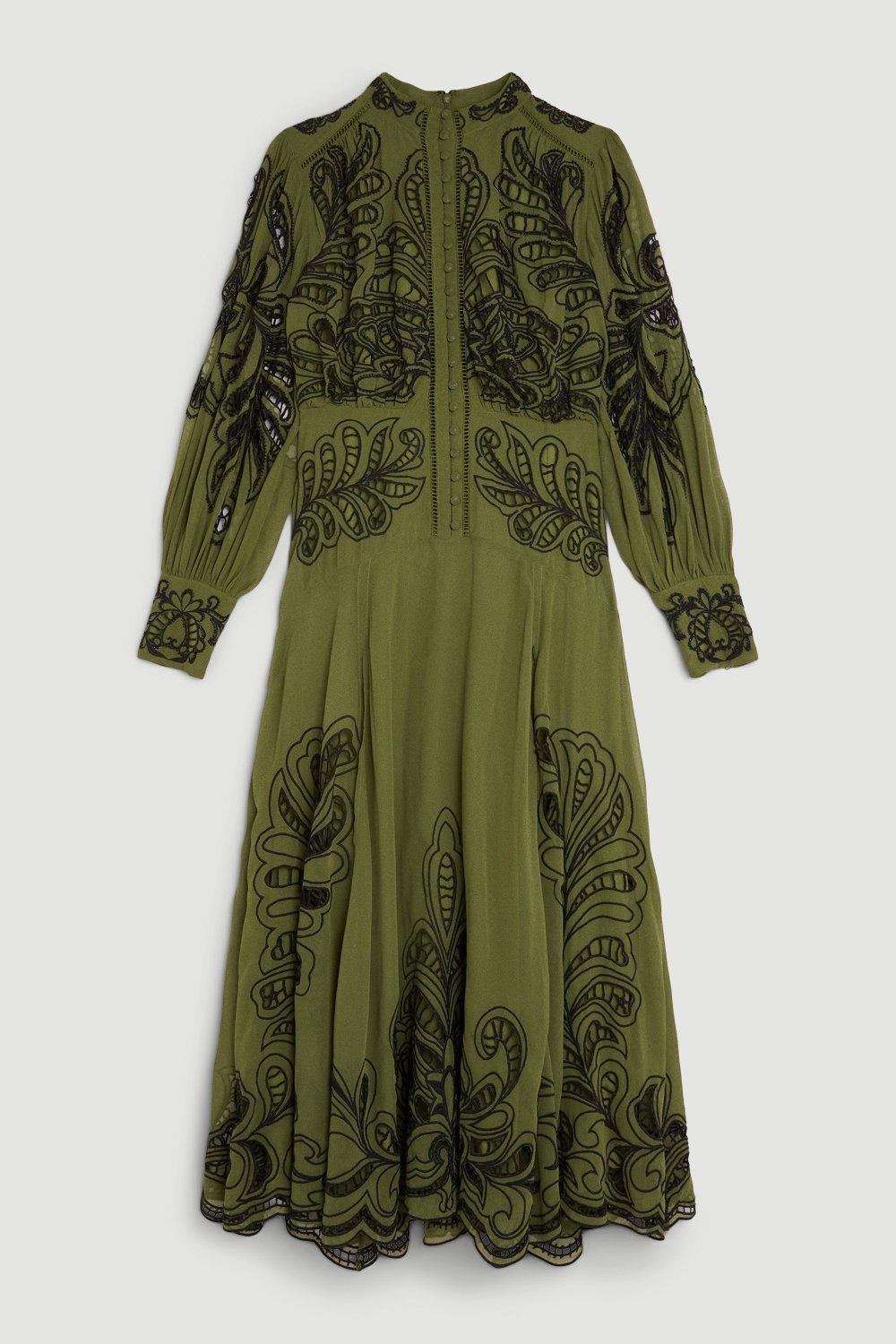 KAREN MILLEN Tall Cotton Cutwork Embroidered Woven Maxi Dress | endource