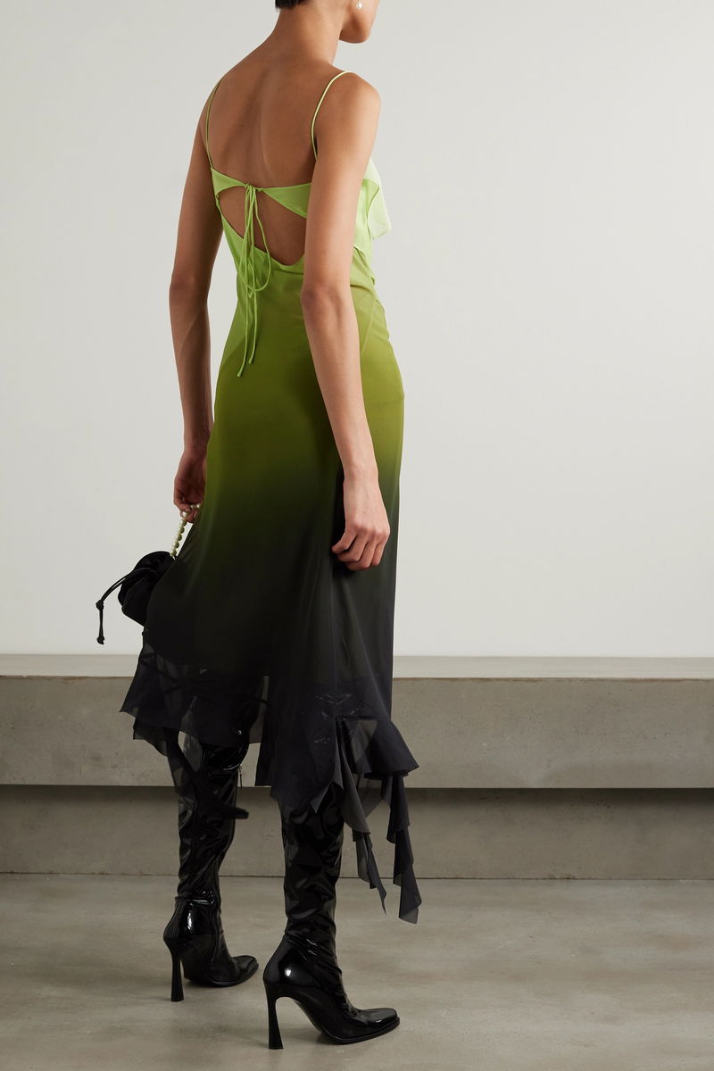 ACNE STUDIOS Asymmetric Ruffled Ombr Chiffon Midi Dress | endource