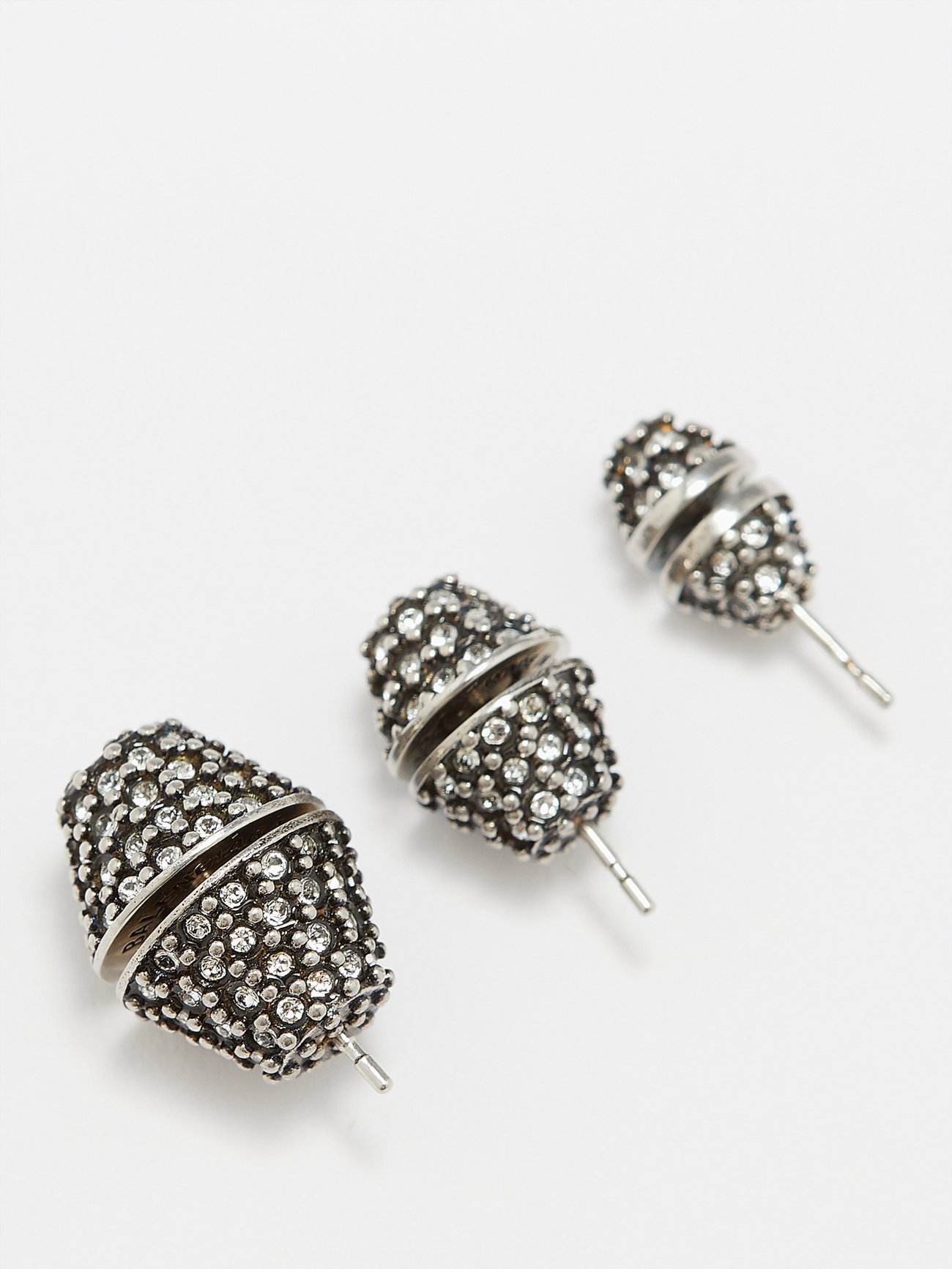 BALENCIAGA Set Of Three Cagole Crystal-Embellished Earrings | endource