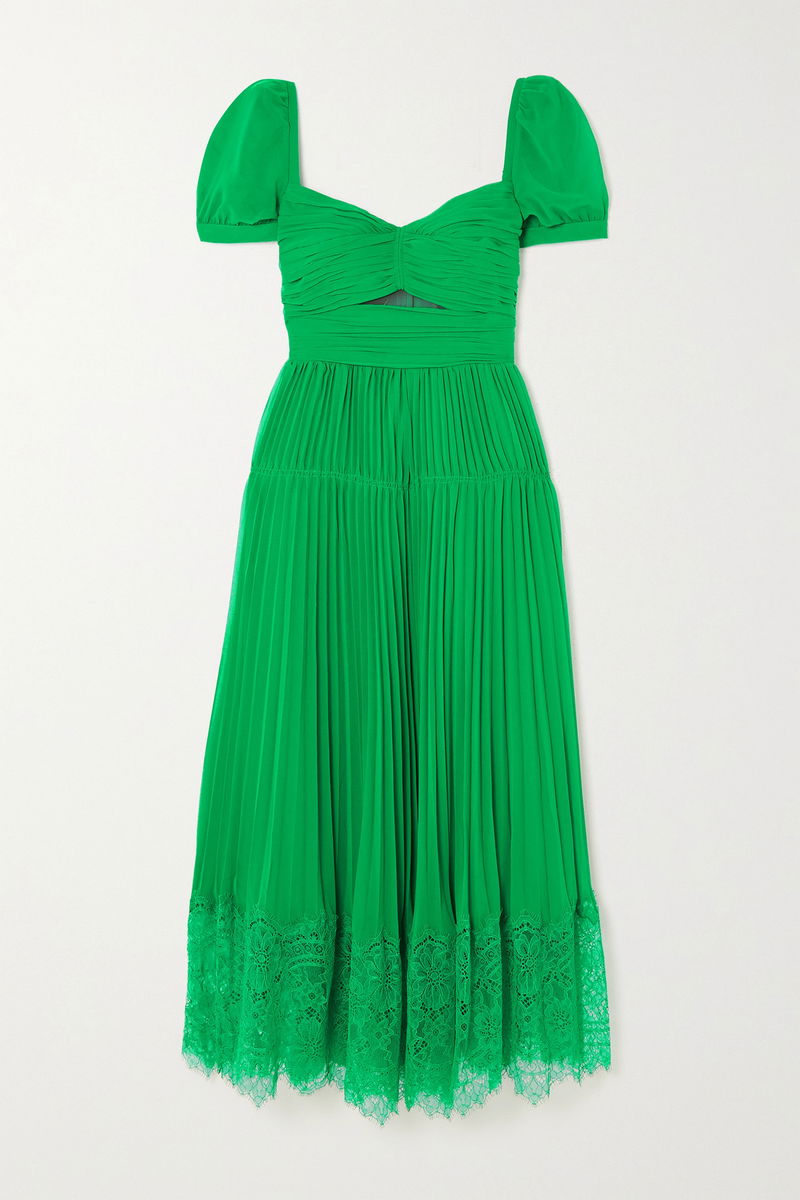 sachin and babi light blue dress Self-Portrait Cold-Shoulder Pleated Chiffon Midi Dress  evaChic