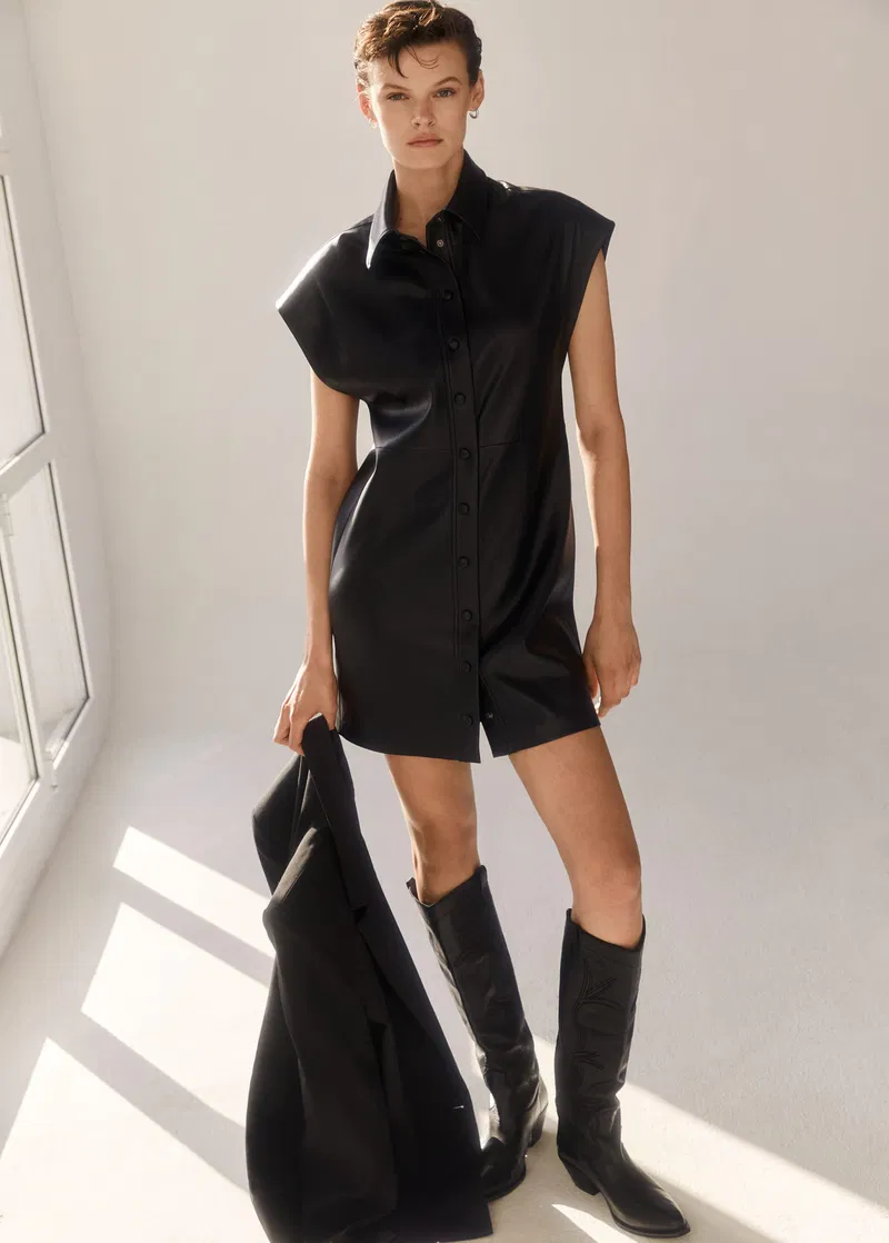 mango faux leather shirt dress MANGO Women's Die-Cut Faux Leather Dress