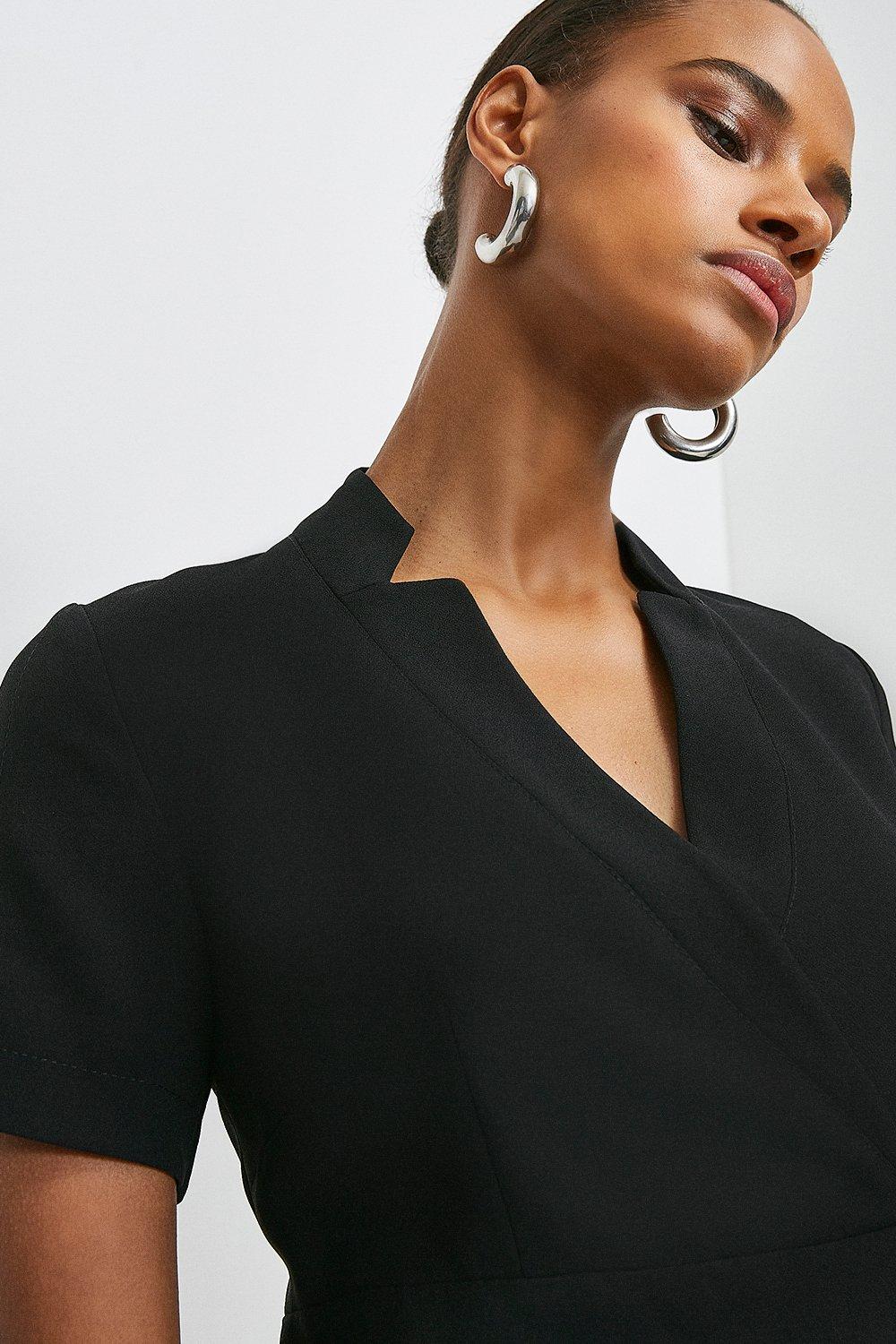 tailored military pleat notch neck wrap mini dress KAREN MILLEN Tailored Military Pleat Notch Neck Wrap Mini Dress