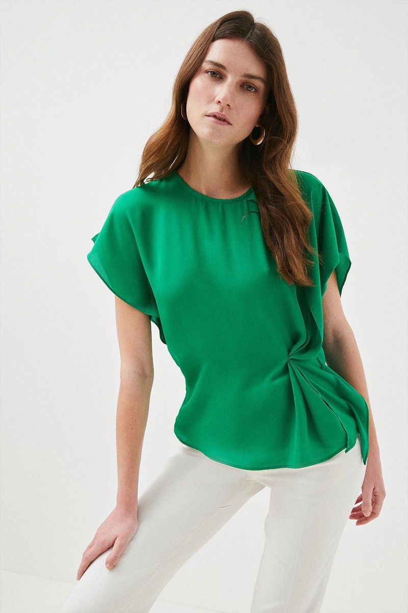 KAREN MILLEN Pintuck Short Sleeve Woven Top | Endource