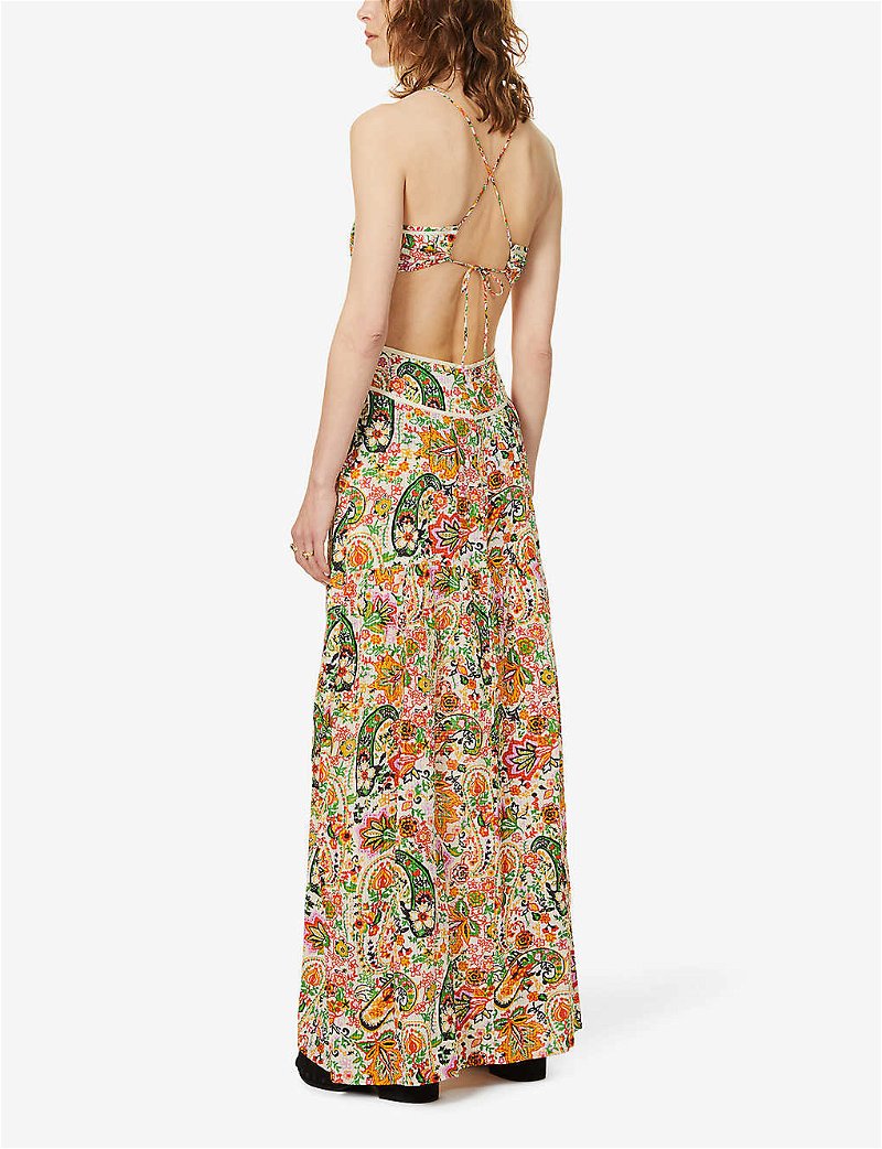 Paisley Print Cut Out Strappy Maxi Dress
