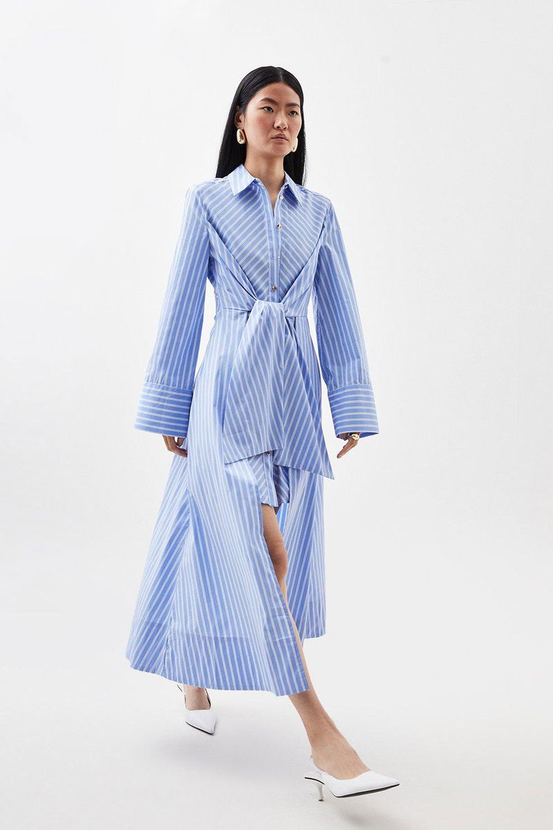 KAREN MILLEN Tall Cotton Stripe Tie Detail Midi Shirt Dress | endource KAREN MILLEN Tall Cotton Stripe Tie Detail Midi Shirt Dress | endource