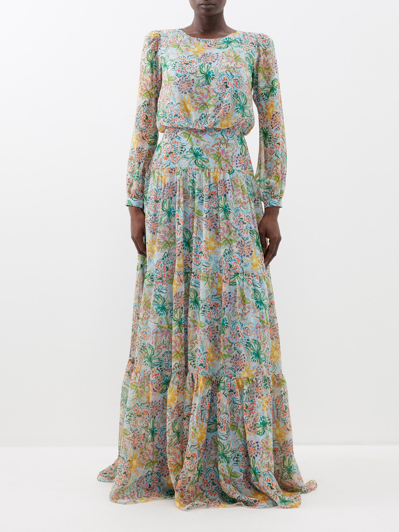 Petite Photographic Floral Silk Cotton Maxi Dress