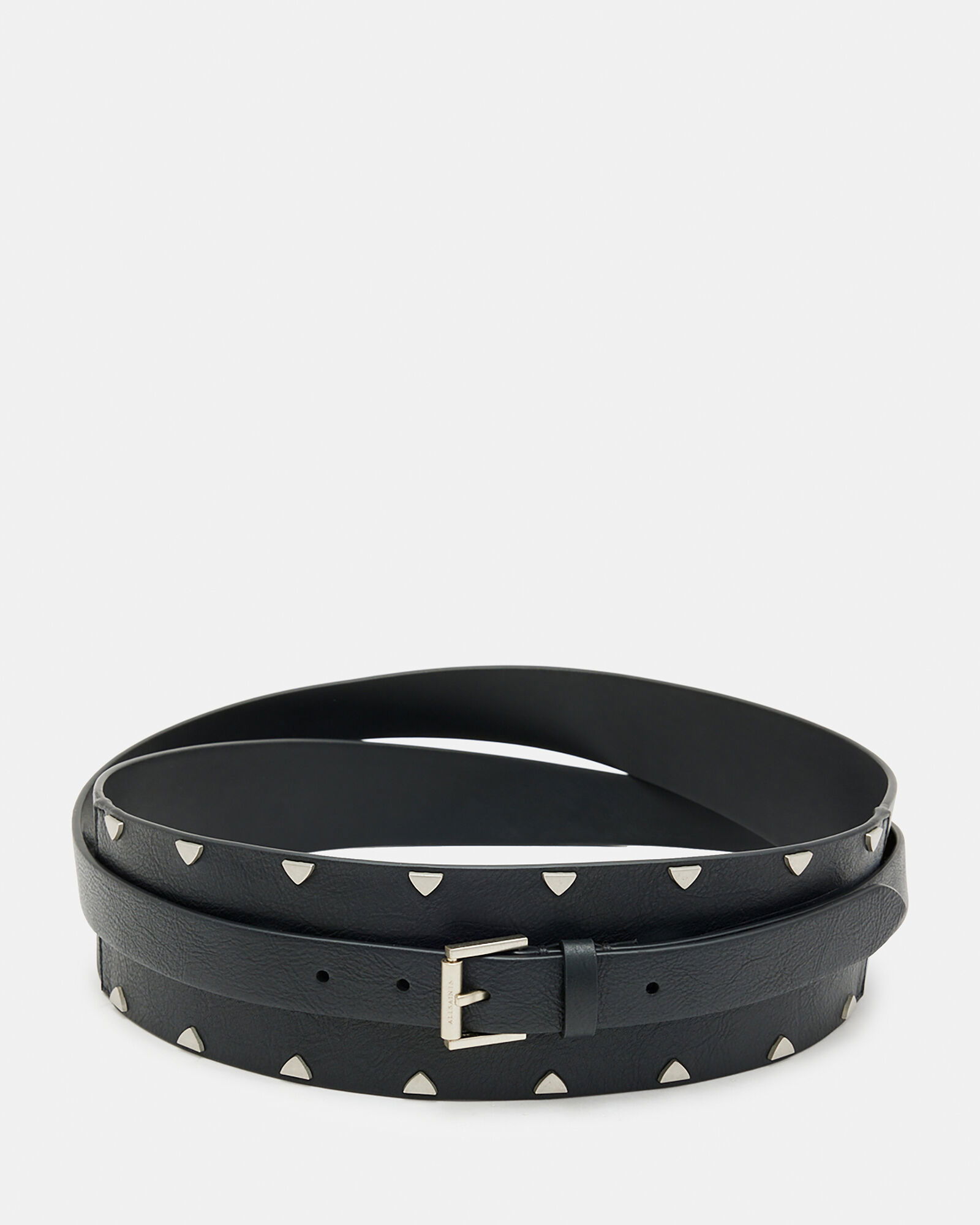 Allsaints 18mm Black Eyelet Studded Double Wrap Belt Leather Black Silver 22-45” AllSaints Women main image 2