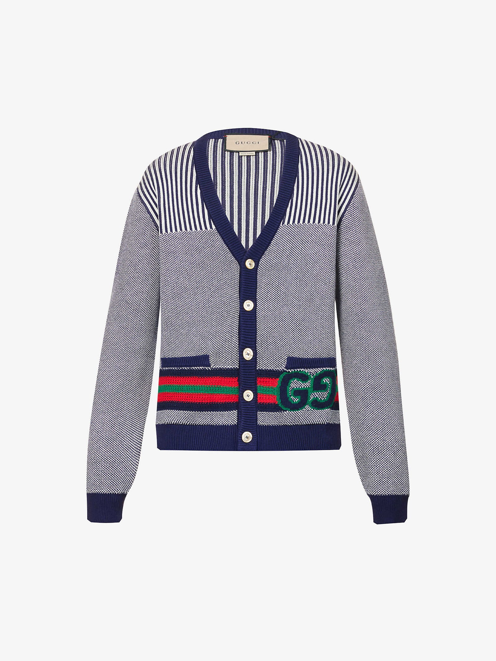GUCCI V-Neck Monogram-Print Cotton And Wool-Blend Cardigan | endource