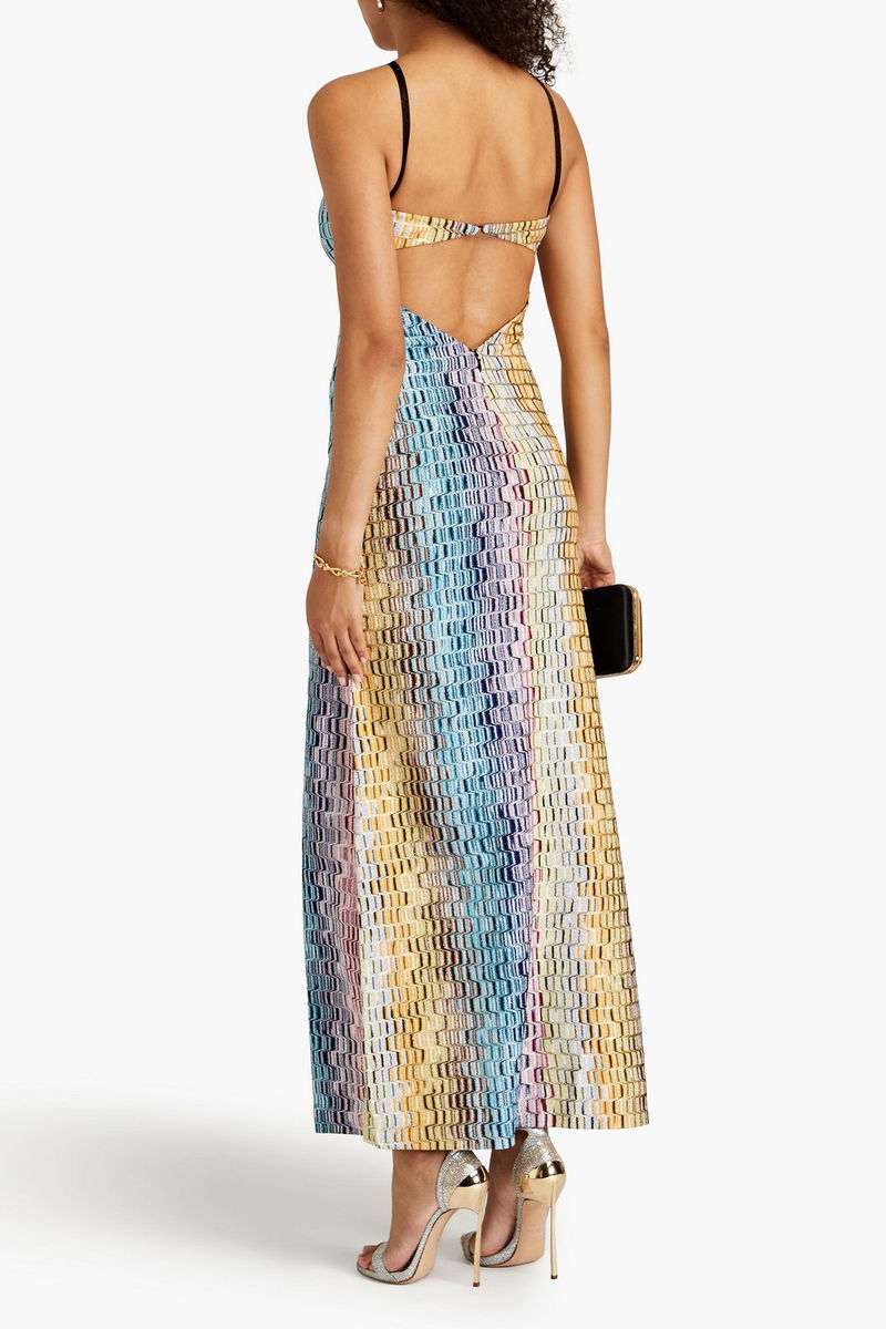 missoni metallic crochet-knit maxi dress Metallic crochet-knit maxi dress - light gray