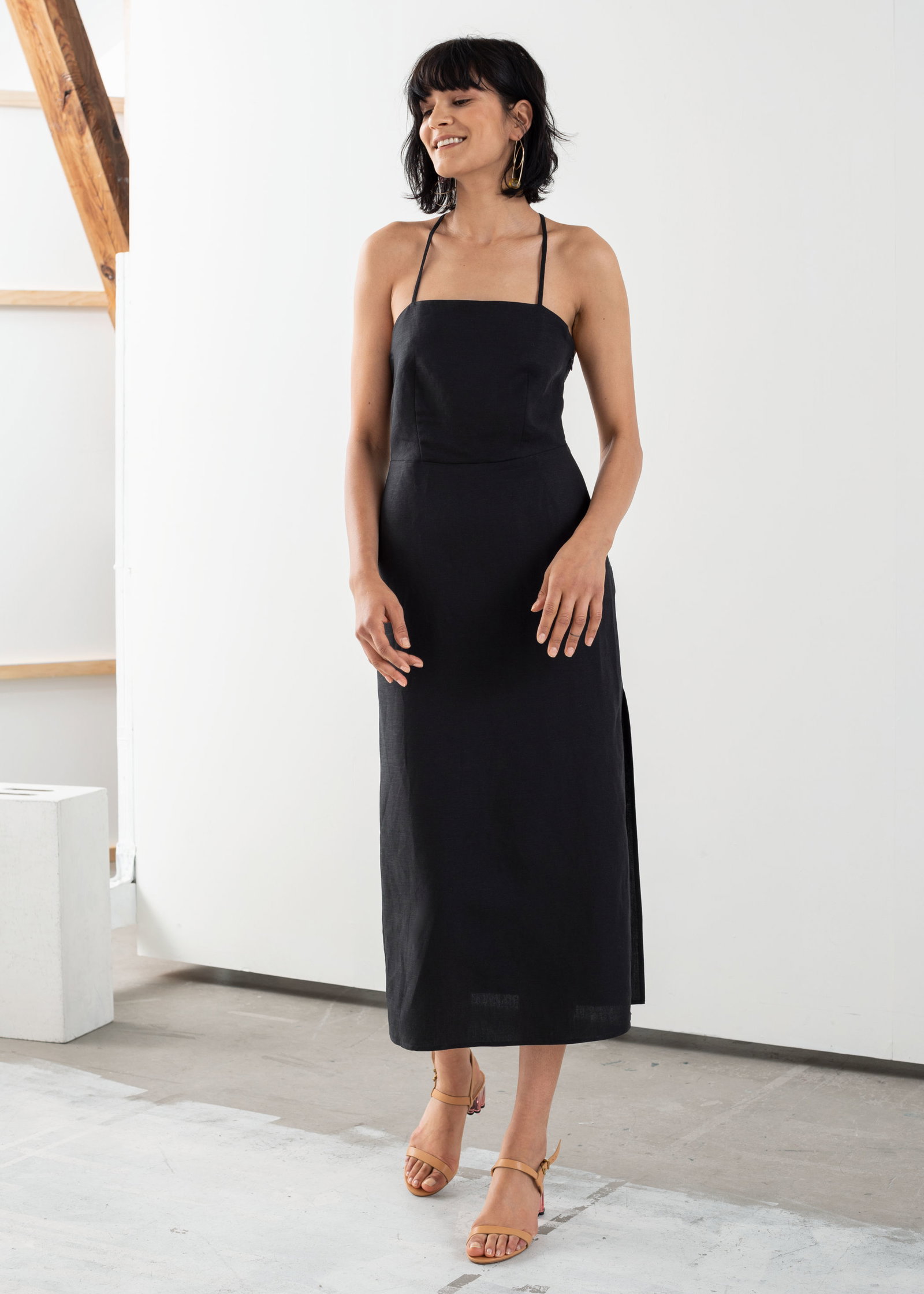 & OTHER STORIES Criss Cross Linen Blend Midi Dress | endource