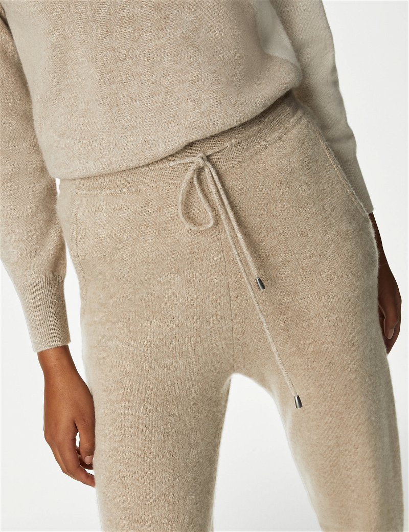 AUTOGRAPH Pure Cashmere Tapered Ankle Grazer Joggers in Cappuccino