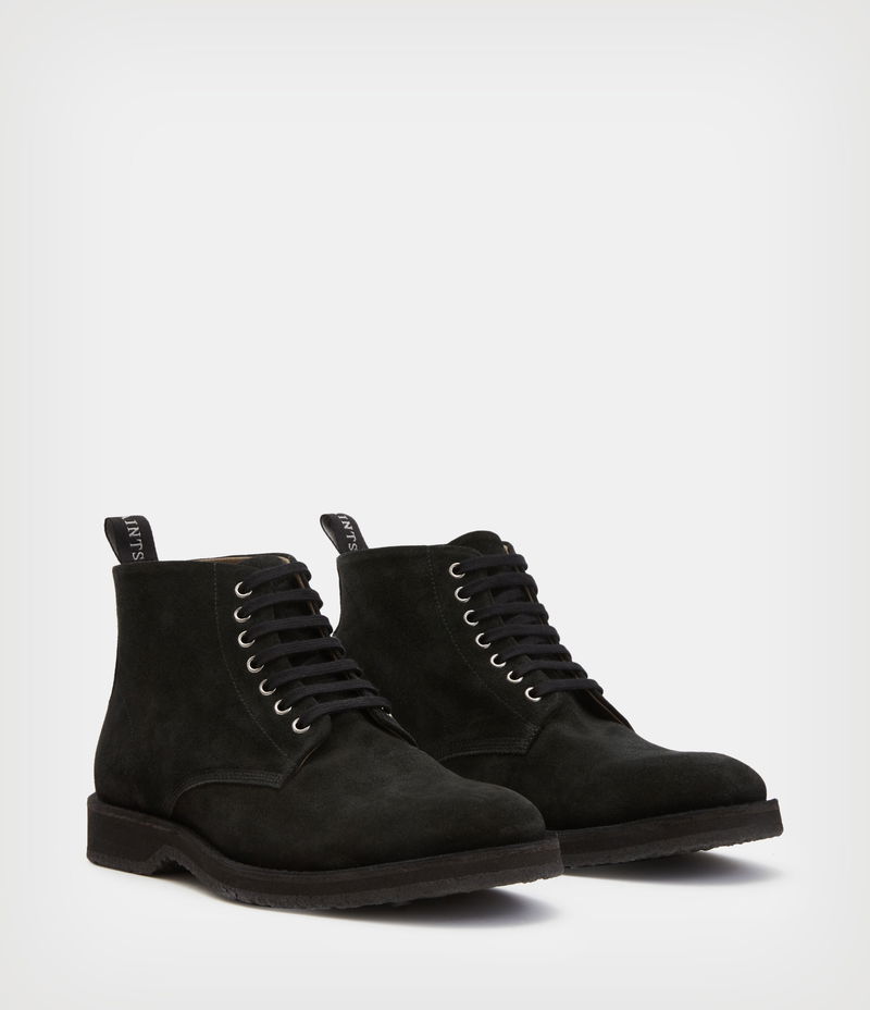 All Saints Mens Mathias Lace Up Black Suede Leather Boots