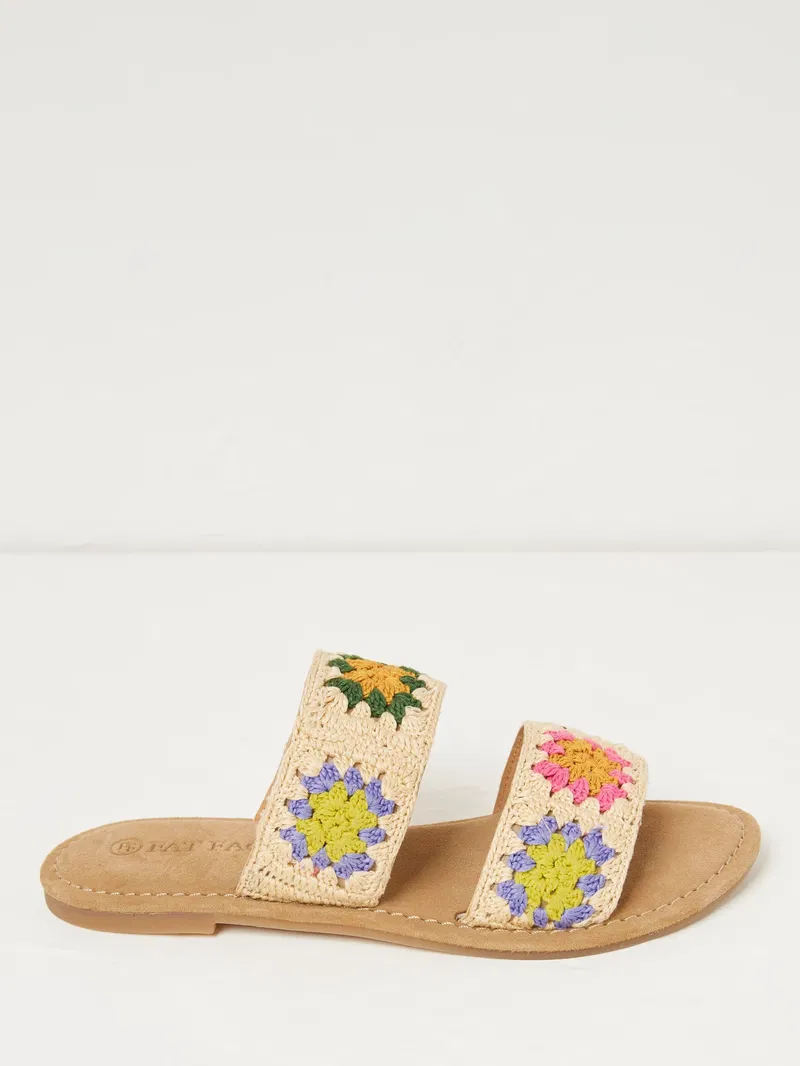 FATFACE Penelope Tile Crochet Sliders in Natural/Multi | Endource