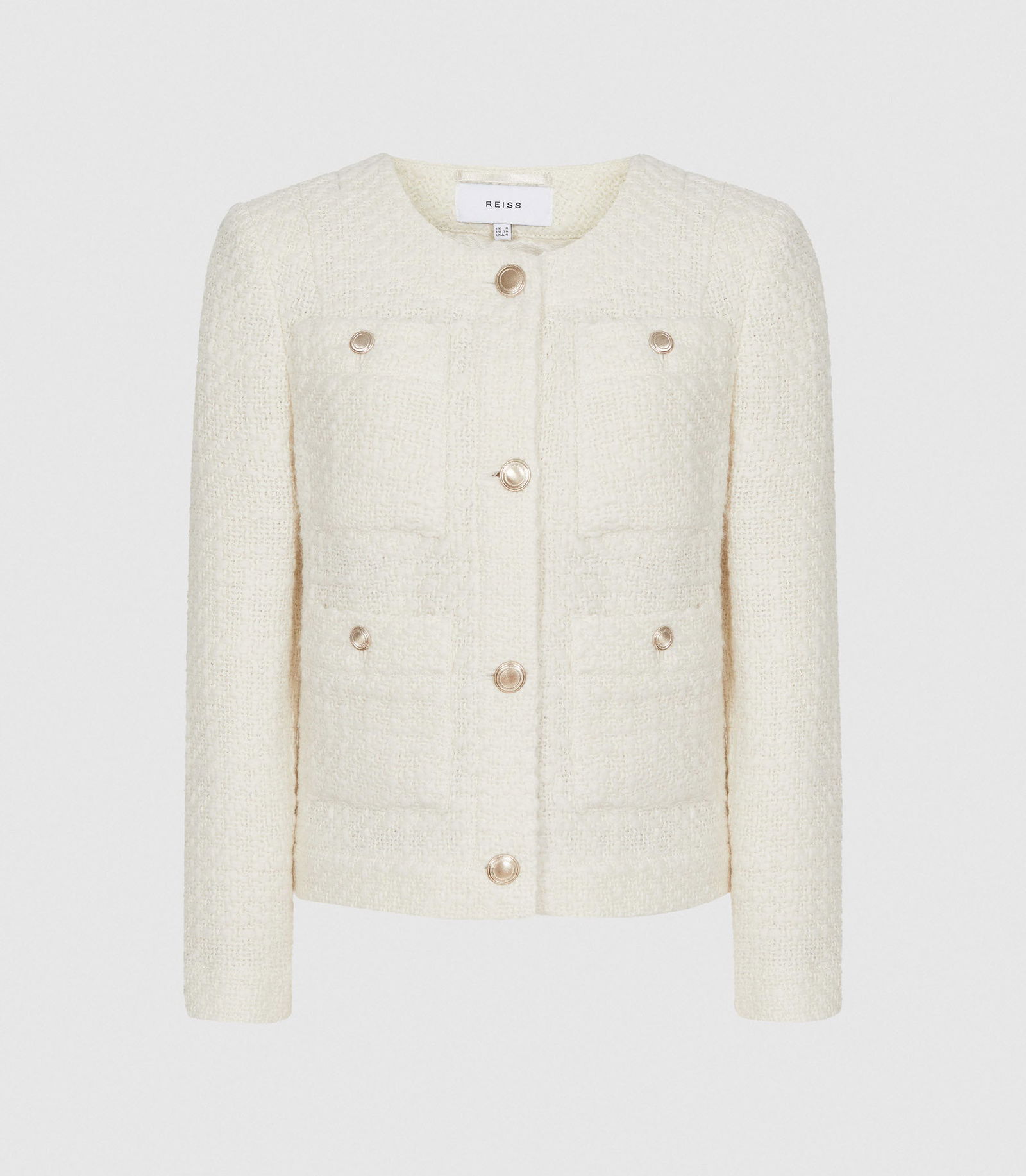 REISS June Short Boucle Jacket in White | Endource