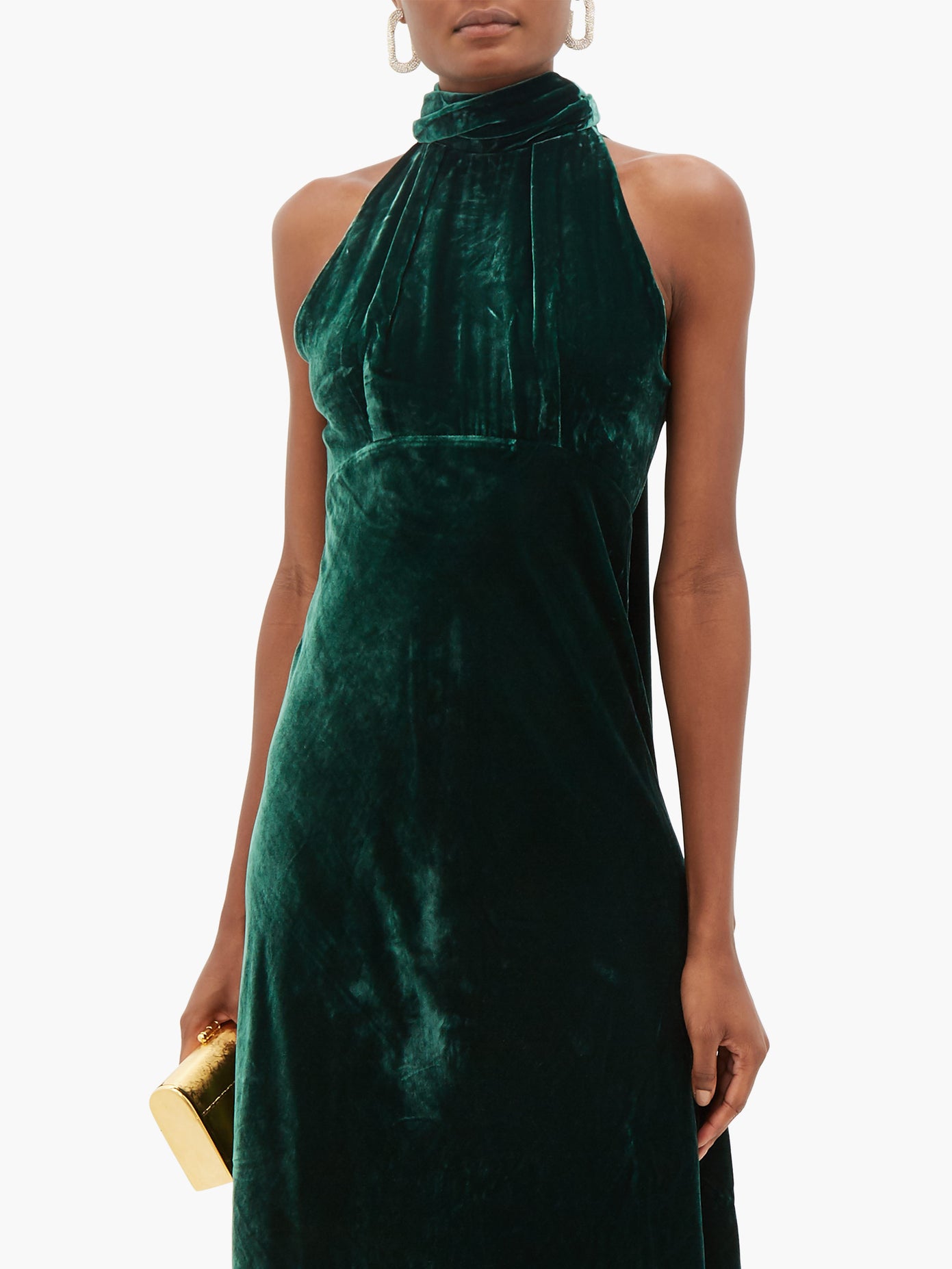 SALONI Michelle Halterneck Velvet Midi Dress | endource