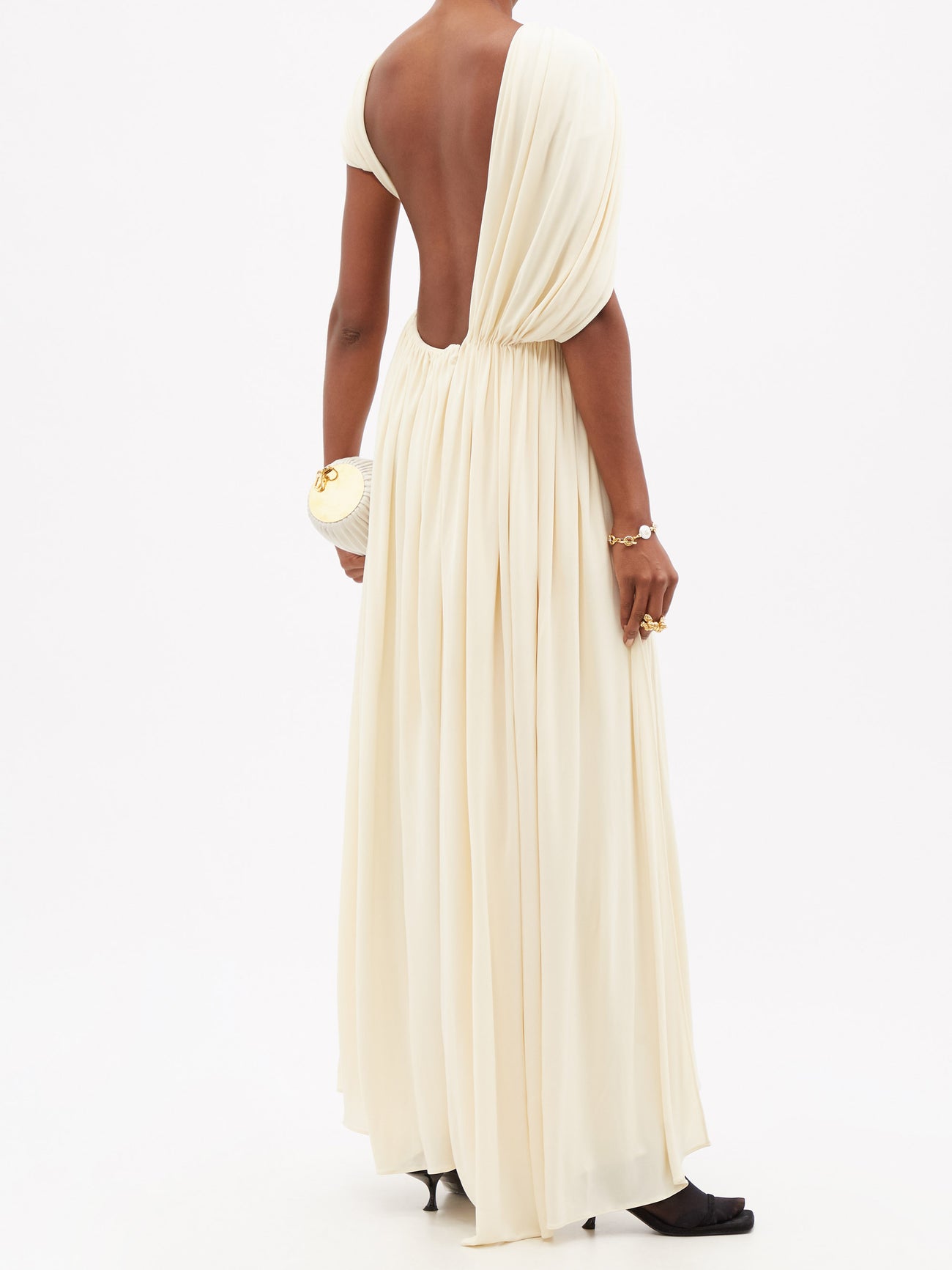 khaite sloan draped jersey dress KHAITE Sloan Open-Back Draped-Jersey Dress