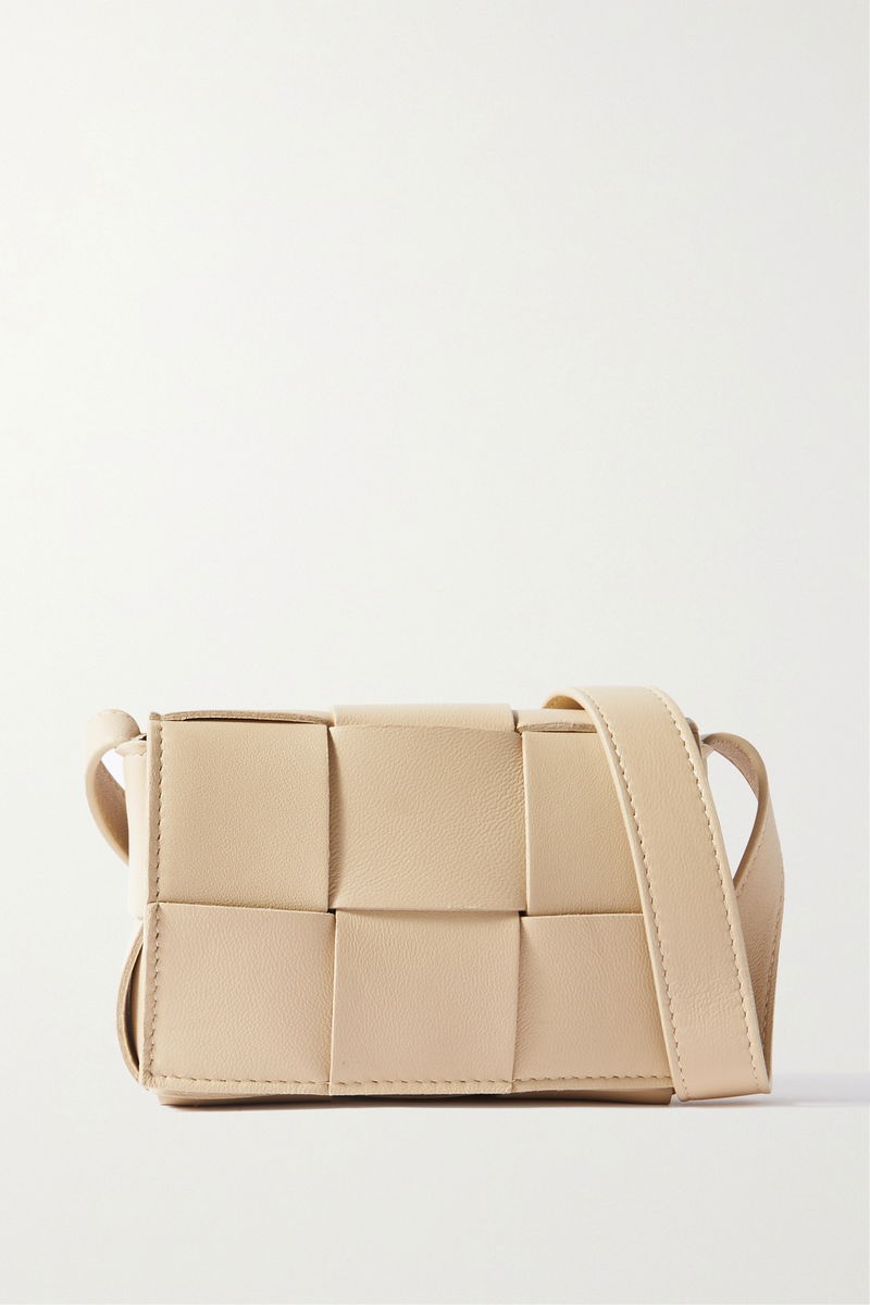 Bottega Veneta Cassette Mini Intrecciato Leather Shoulder Bag in Neutrals