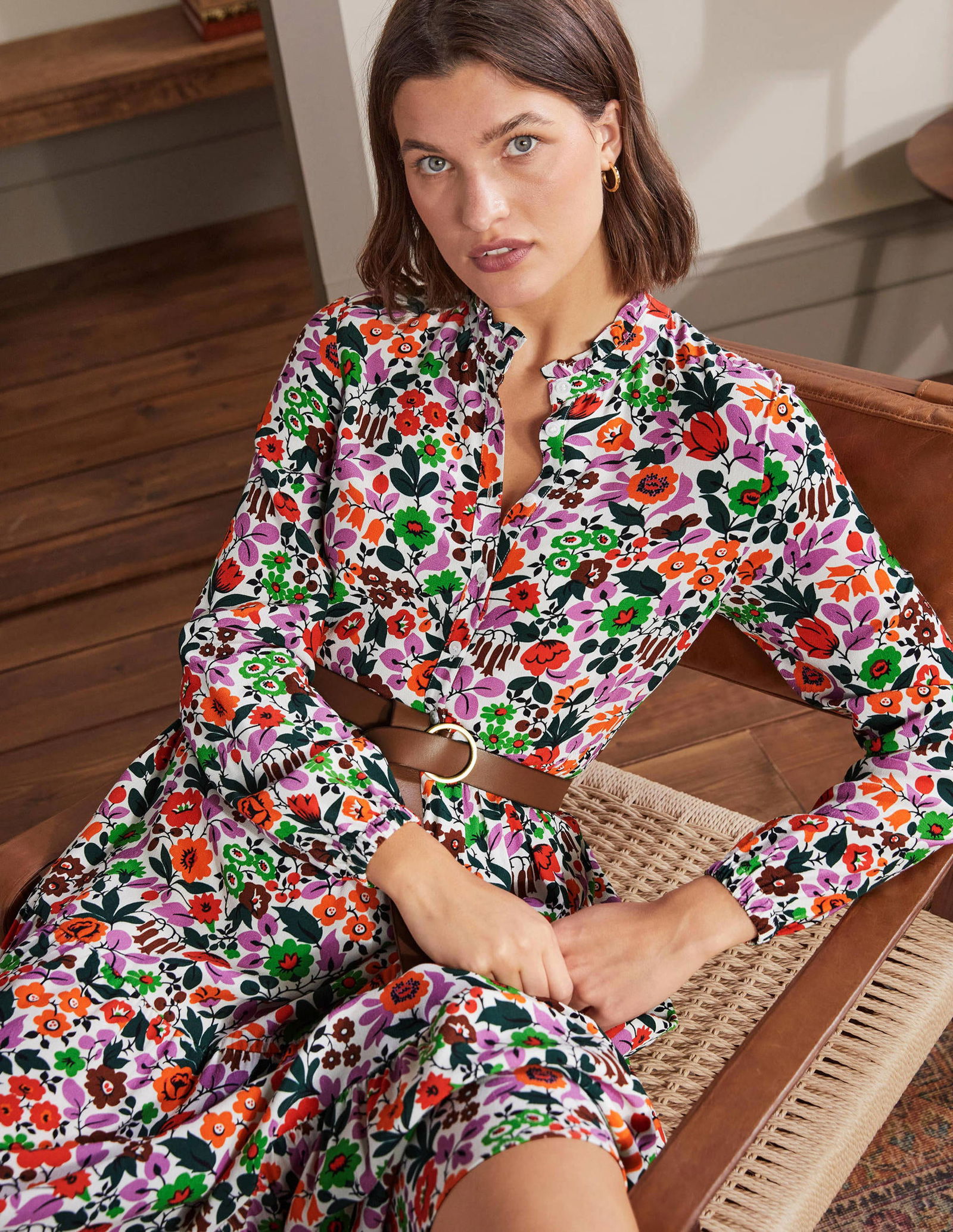 knee length dresses for ladies Tiered Poplin Maxi Dress-Formica Pink, Bloom Mosaic