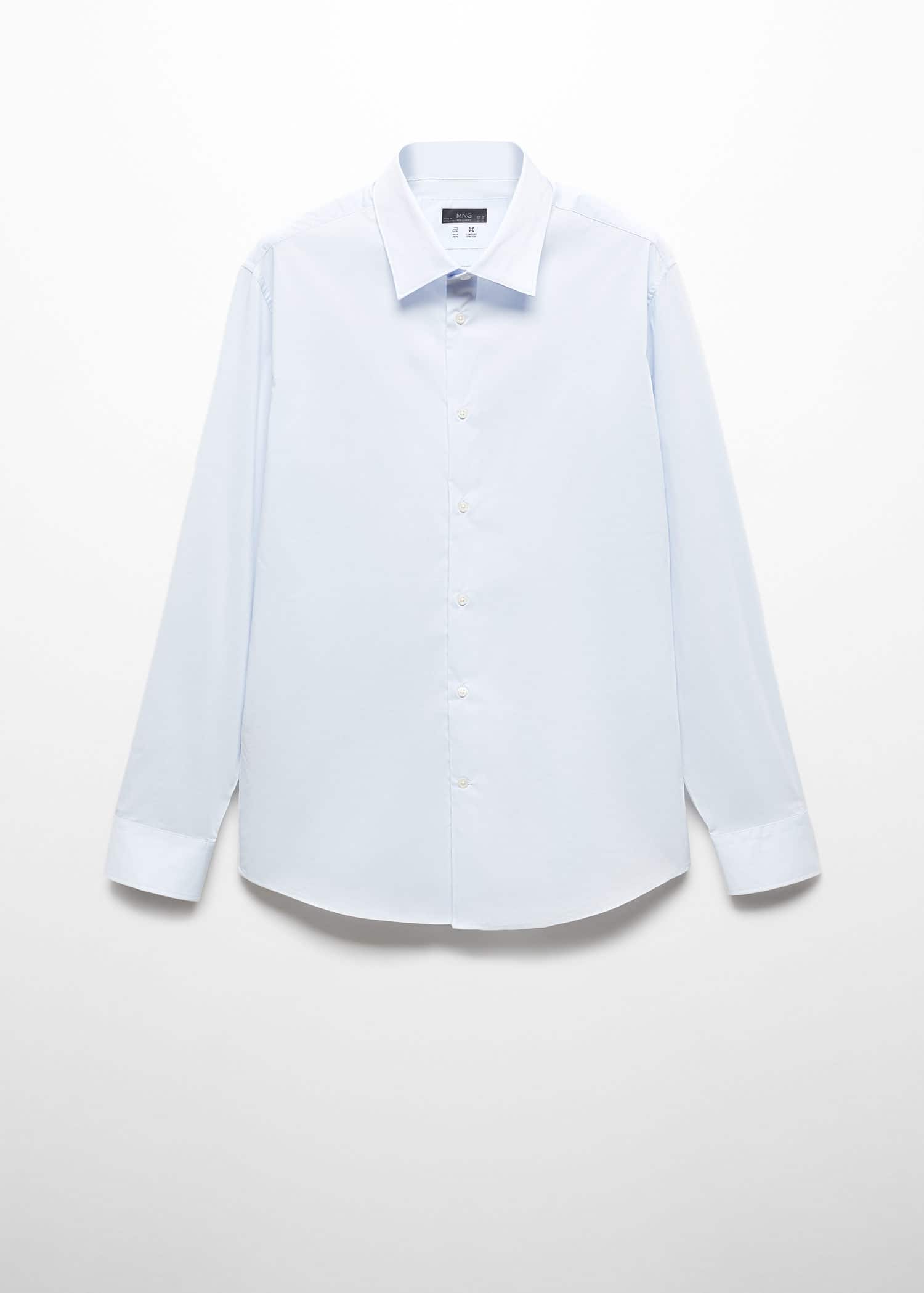 MANGO Slim Fit Stretch Cotton Shirt in Sky Blue | endource