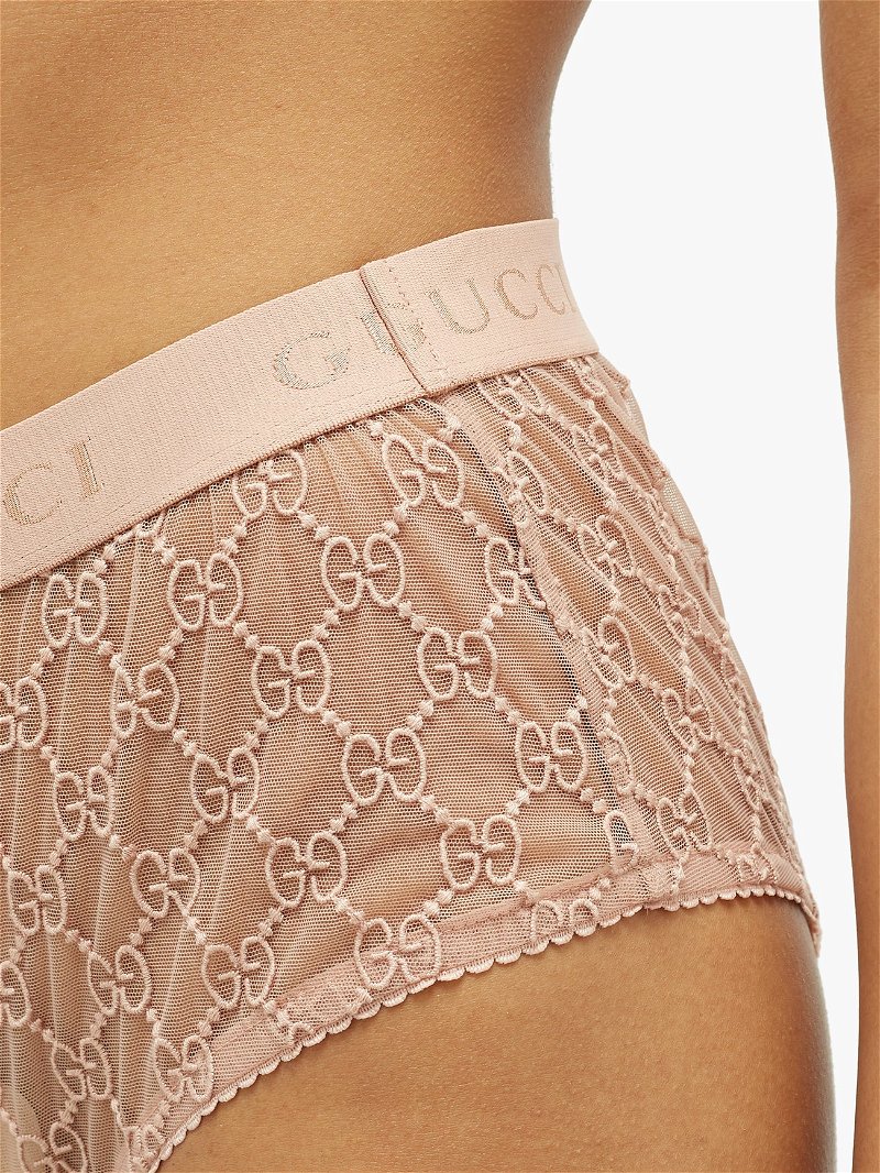 GUCCI GG-Jacquard Mesh Bra And High-Rise Briefs in Light pink