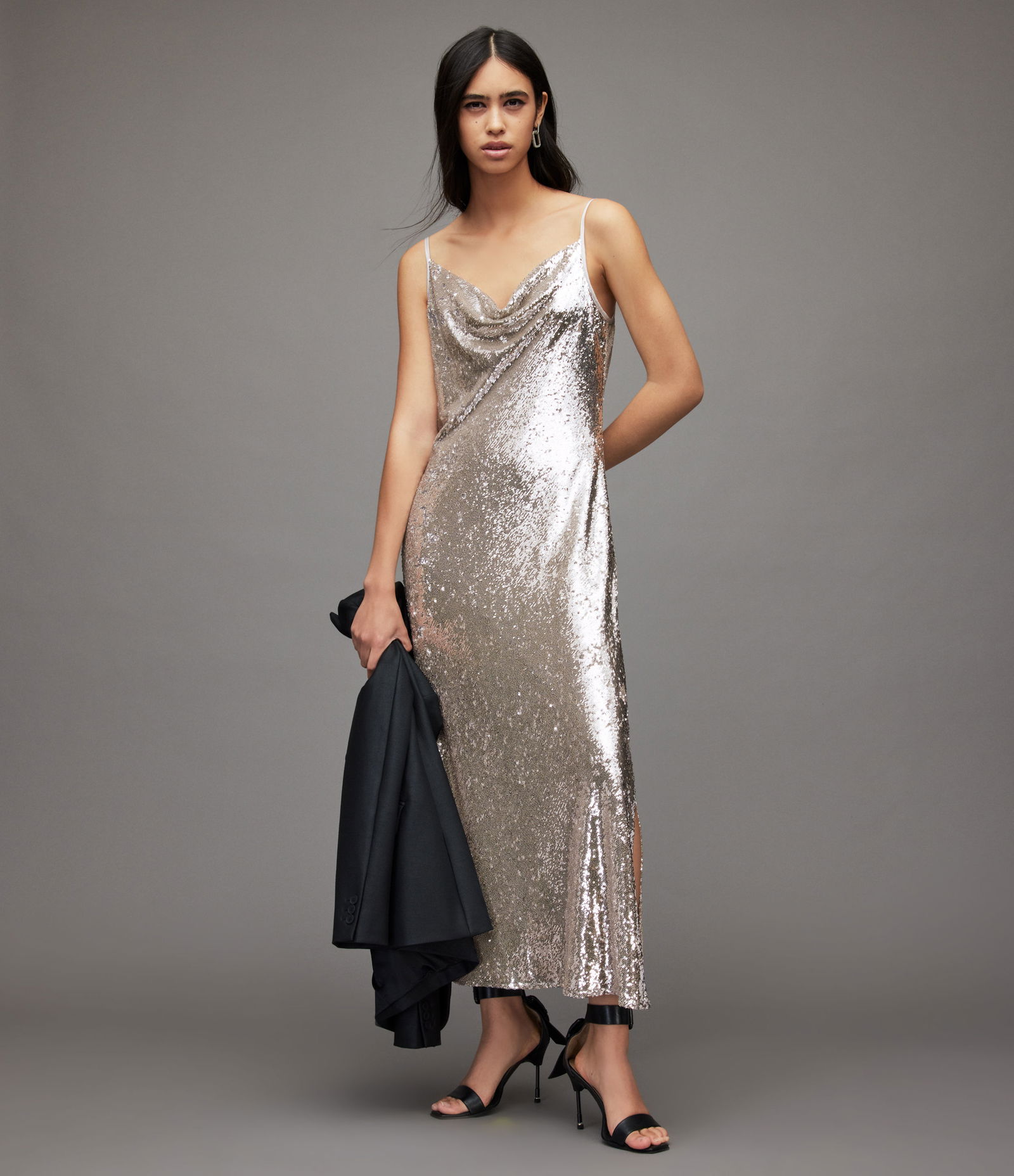 slim fit dress slacks New Orleans Saints Black & Gold Glitter Script Tinsel Dress – SASH Clothing  Bar main image 1