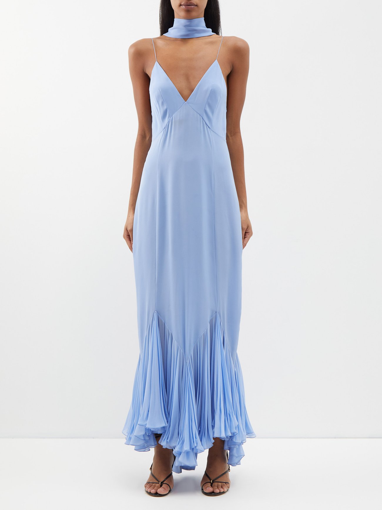 45% off KHAITE Candita Plunge-Front Ruffled-Hem Silk Dress