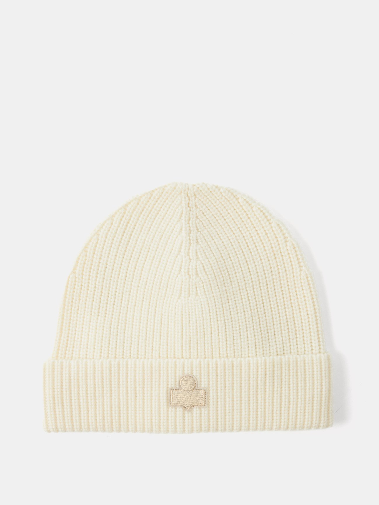 ISABEL MARANT Bayle Logo-Patch Ribbed Merino Beanie in Cream | Endource