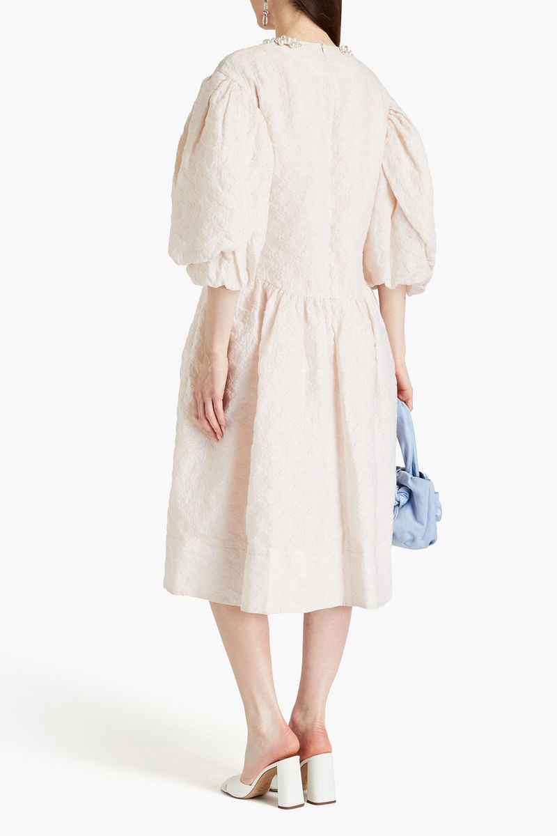SIMONE ROCHA Gathered Embellished Jacquard Midi Dress in Neutral | endource