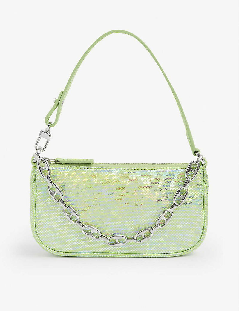 BY FAR green Hologram Leather Rachel Bag