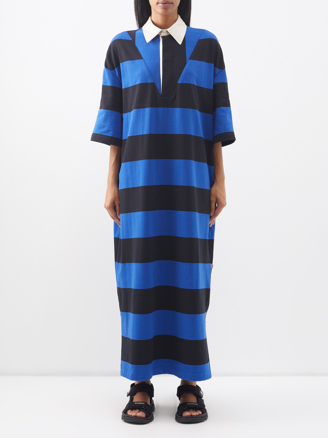 RAEY Oversized Striped Rugby Shirt Dress in Black Endource